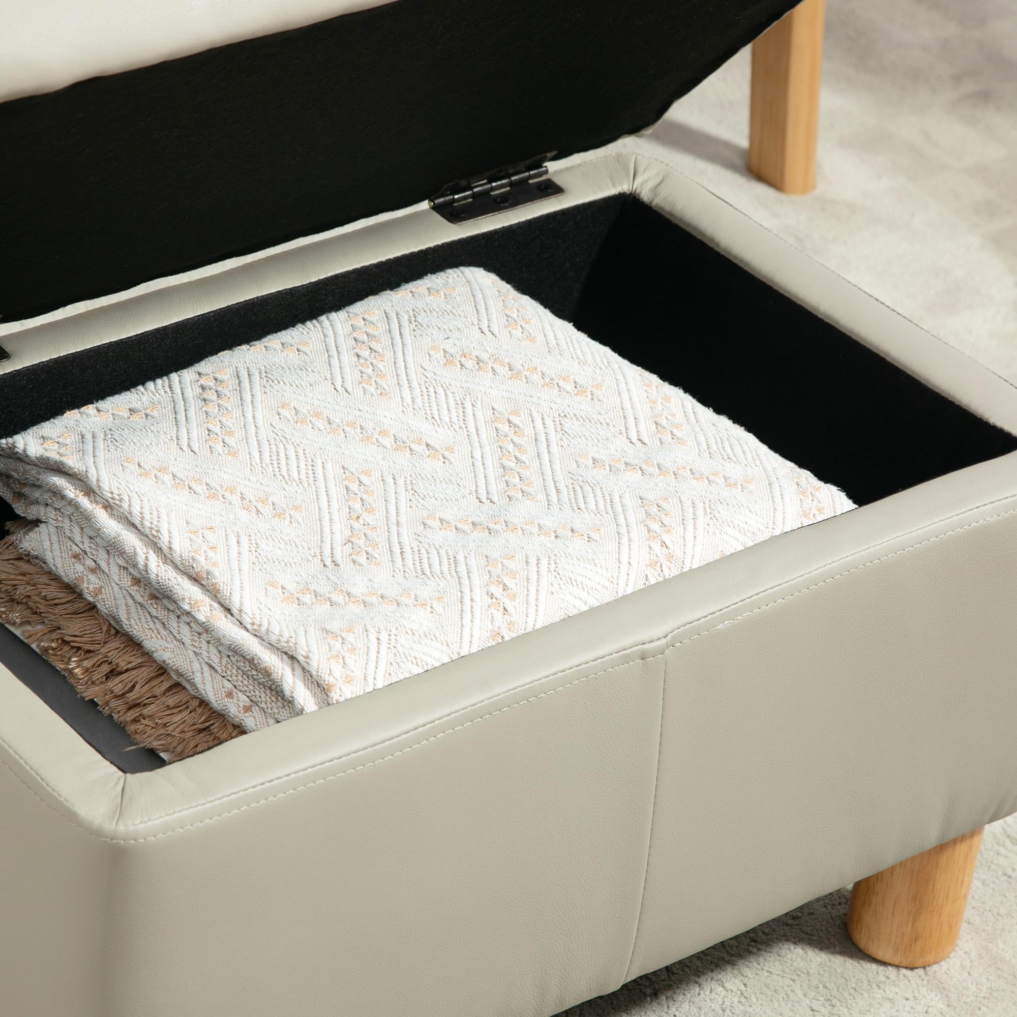 HOMCOM Camera da letto Storage Chest 33L Puff Storage Panca imbottita in PU con gambe in legno per corridoio, soggiorno 60x38x40 cm Grigio Chiaro