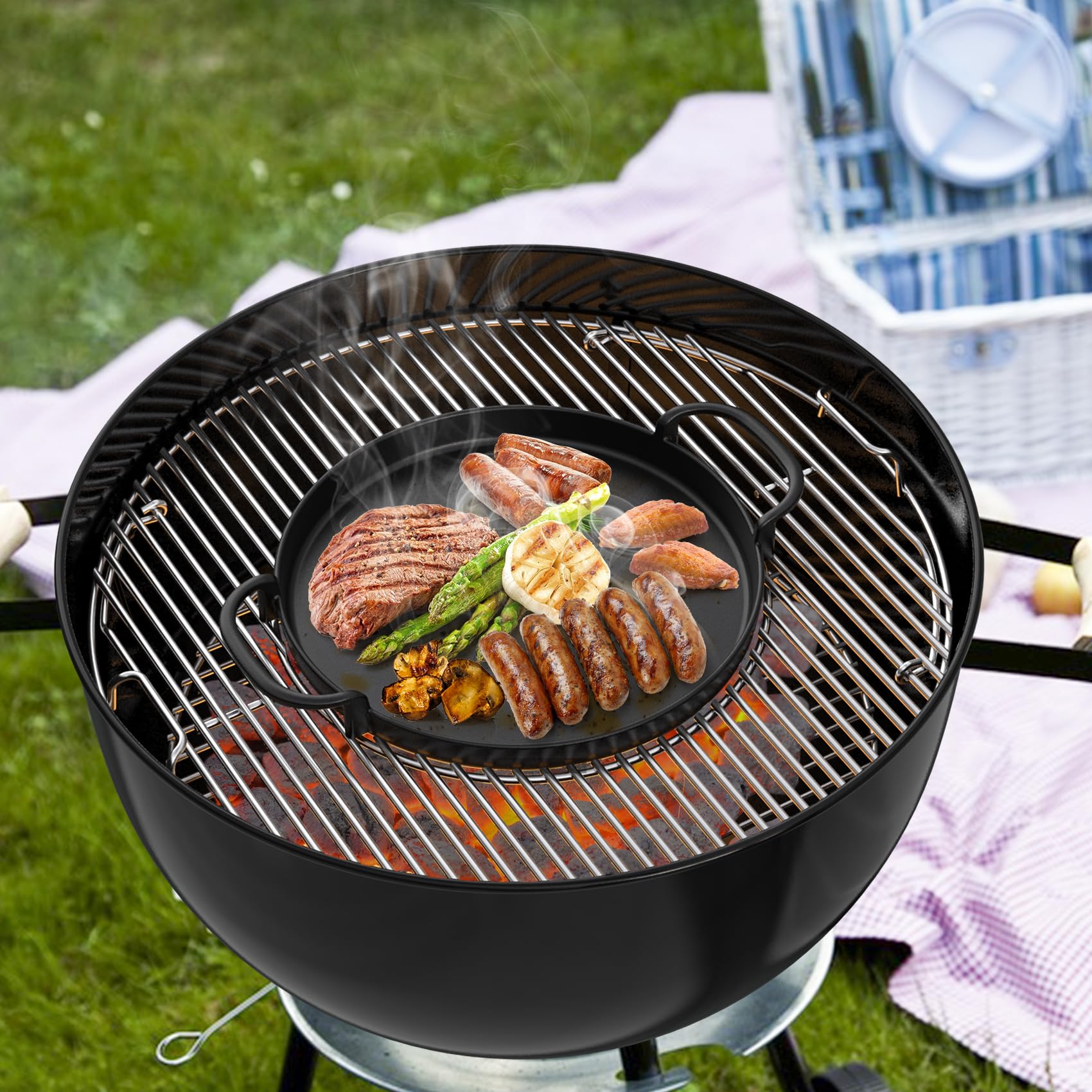 Onlyfire 30.5 cm Plancha en Fonte pour Barbecue - Plaque de Cuisson Ronde avec Poignées - Accessoire Weber Gourmet BBQ