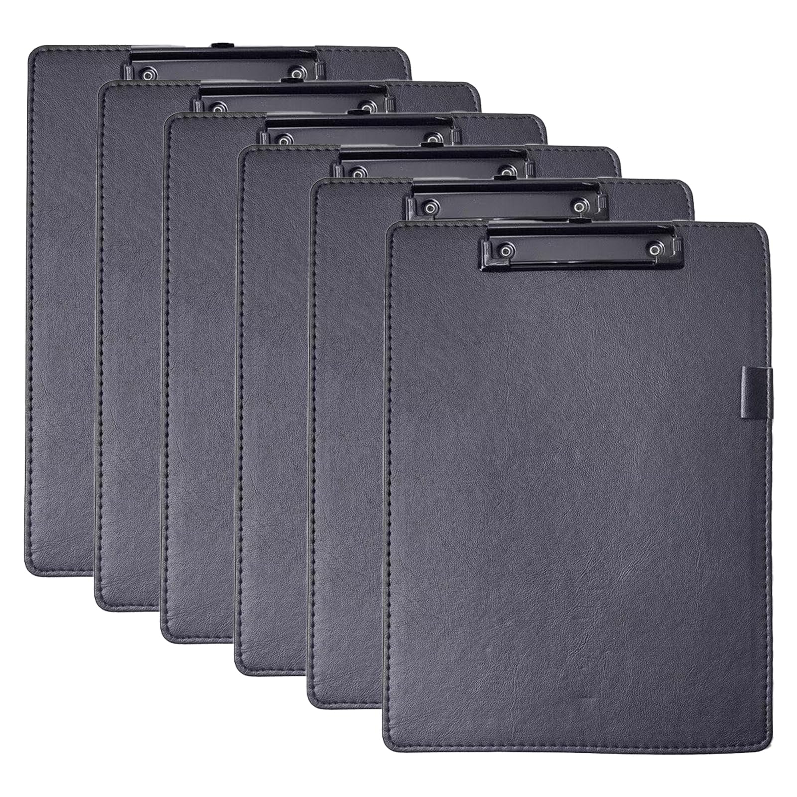 Set di 6 portablocco professionali in pelle sintetica di alta qualità, formato A4, con robusta clip in metallo, può contenere 150 fogli, superficie liscia, ideale per ufficio, affari, riunioni