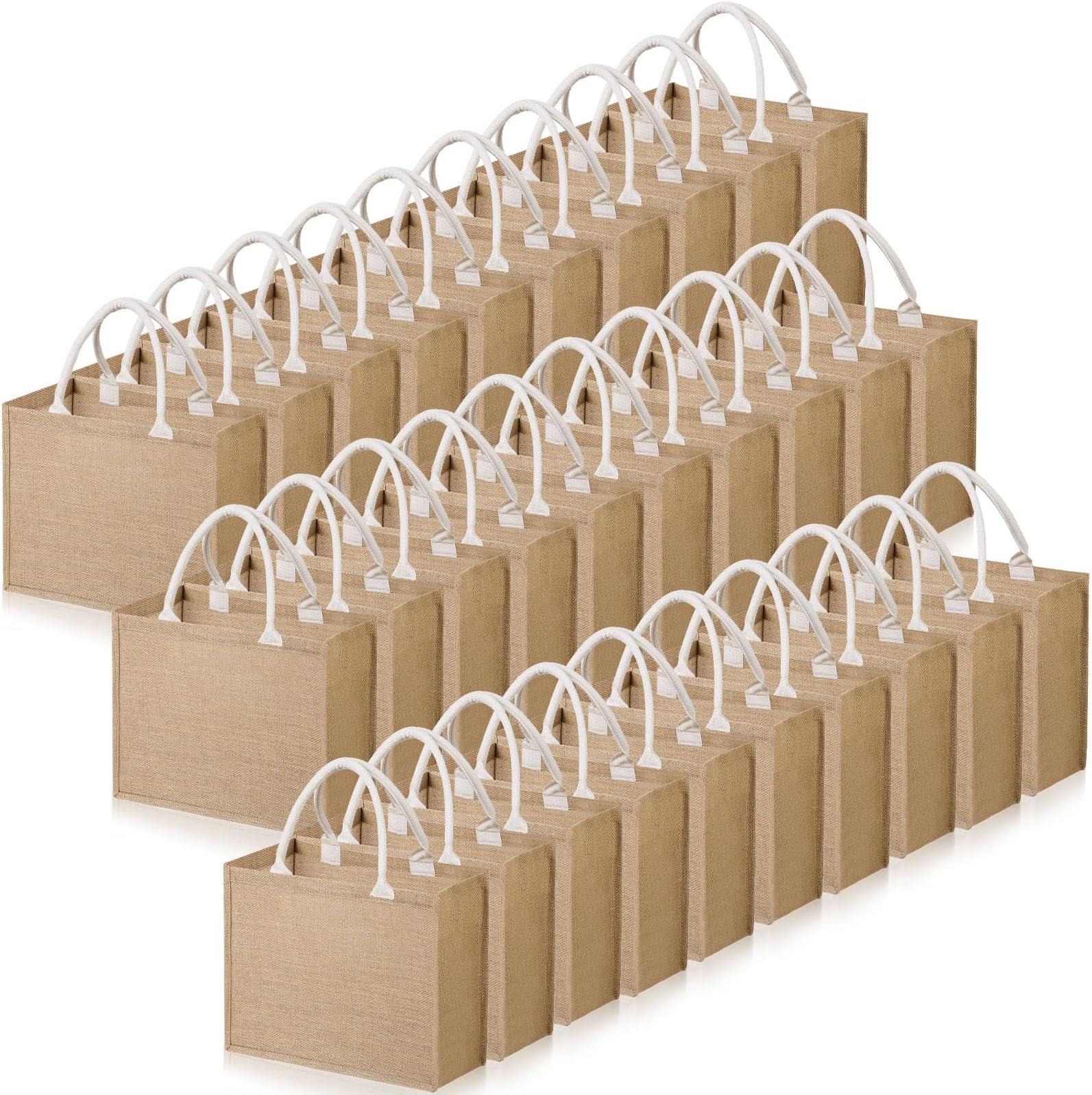 Silkfly 30PCS Burlap Tote Bag Bulk Laminated Interior Jute Tote Bag with Handle Large Reusable Grocery Bags Blank Beach Tote Teacher Bridesmaid Wedding DIY Gift Bag, 14.2 x 12.6 x 7.5 in (Jute)