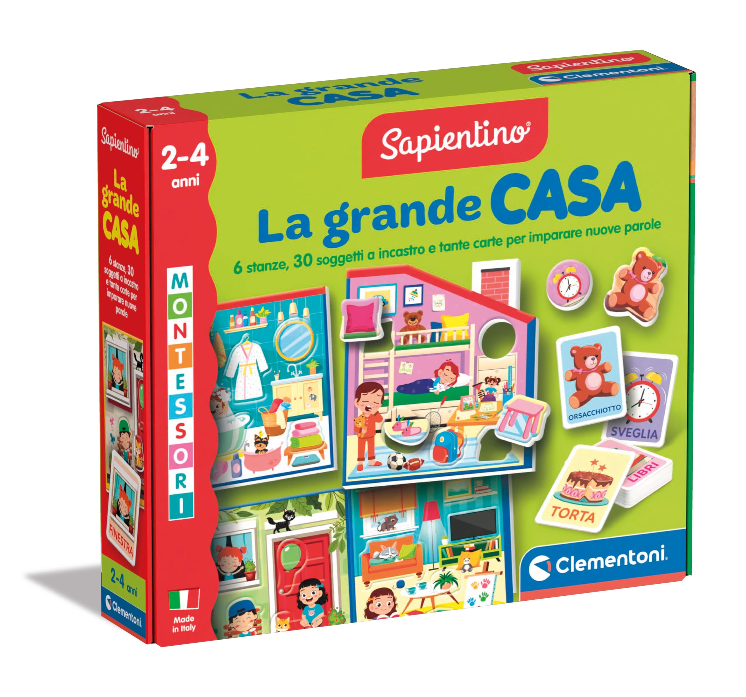 Clementoni - Sapientino Montessori La Grande Casa, Gioco Educativo Bambini 2-​4 Anni, Stimola Linguaggio, Manualità e Coordinazione, per Scoprire Forme e Colori, Made in Italy, Lingua Italiana, 16853