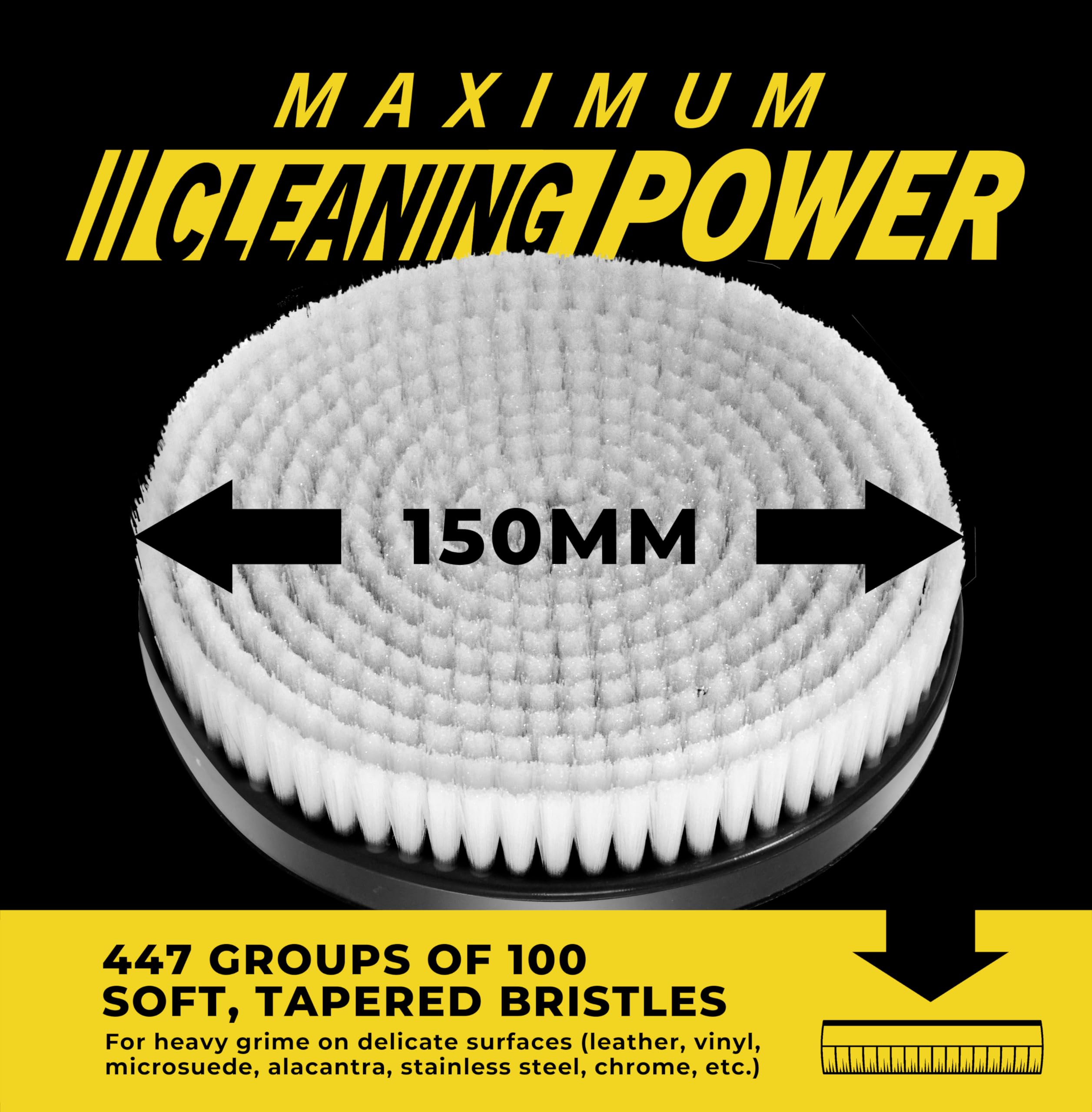 VViViD Drill Backing Plate Power Scrub Brush Attachment 150mm Diameter Large Surface Area Soft Bristles — view 2