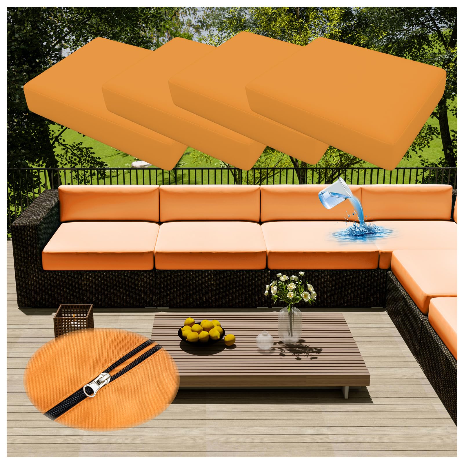 Lot de 4 housses de coussin de canapé imperméables et amovibles avec fermeture éclair pour intérieur/extérieur - Doré - 55 x 45 cm - Décoration d'intérieur durable et élégante