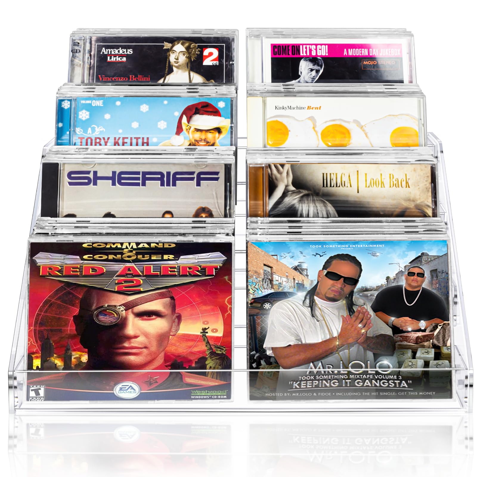 Vowcarol Organiseur de CD à 4 niveaux, support de boîtier DVD pour 32 boîtiers CD