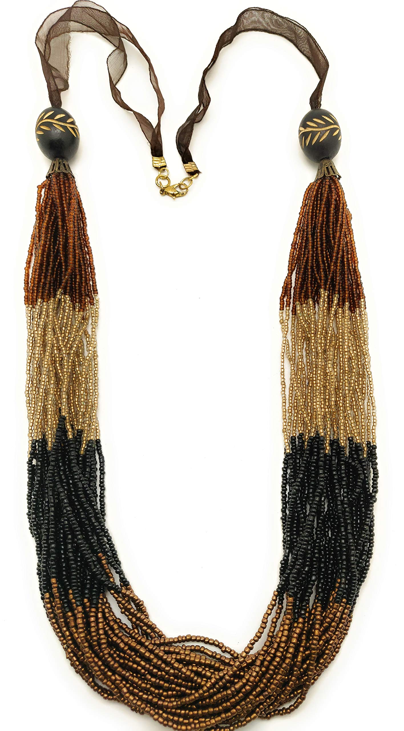 Topaz Gold Multi Glass Necklace (4478) (Black brown gold) For Women-image-13