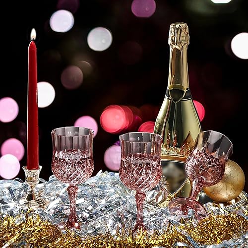 Miniatura 7 de XUWAIDSGN Copas de plástico vintage de oro rosa de 7 onzas, copas de vino rosadas, cristalería irrompible, copas de agua de cristal, vasos