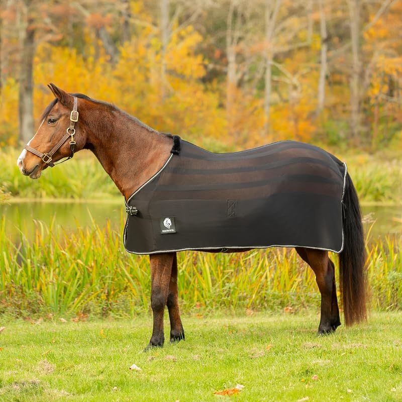 Capa leve e respirável para cavalos Equinavia Sefyr Scrim Sheet preta – tamanho S