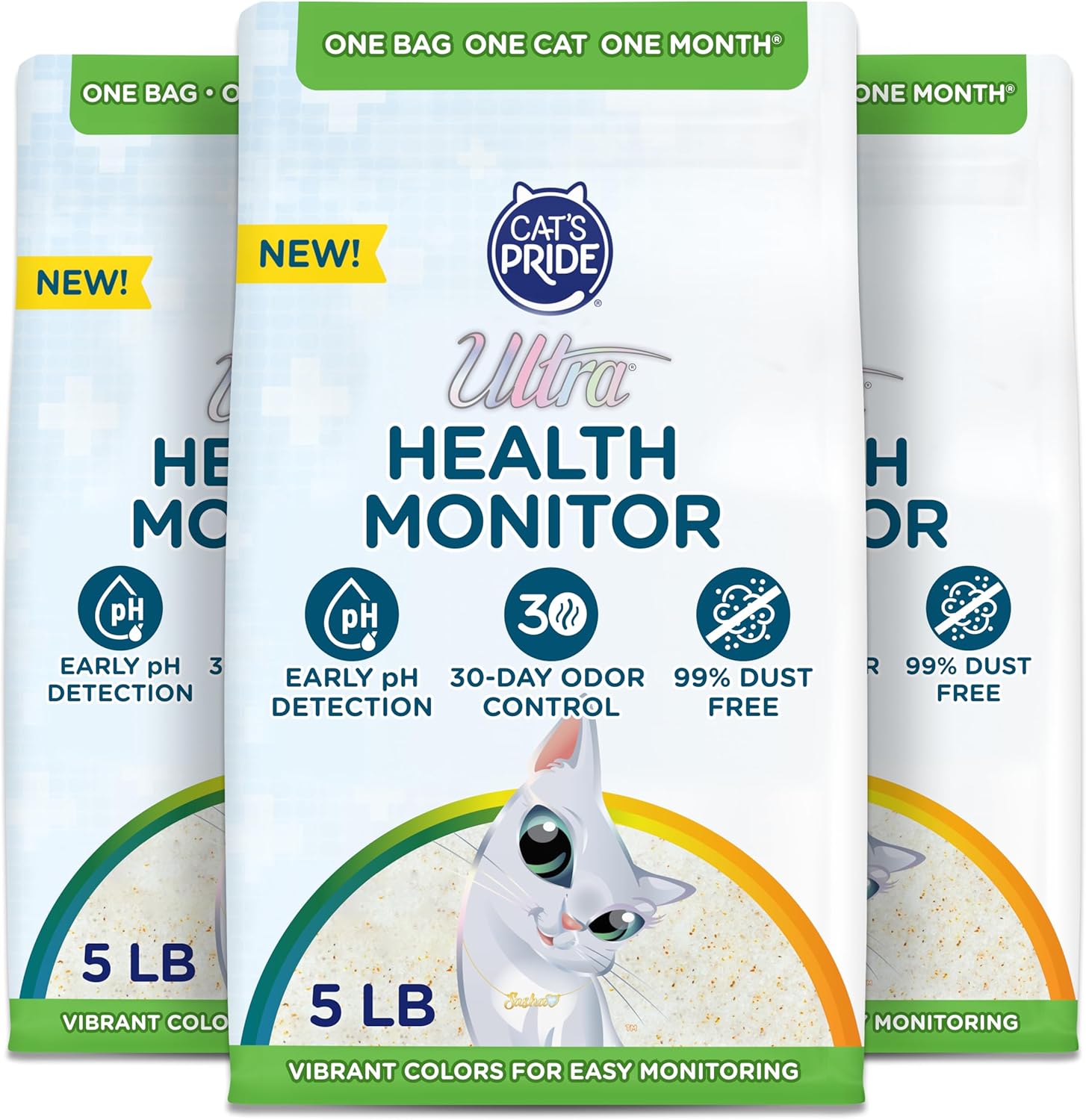 Cat's Pride Ultra Health Monitor Cat Litter, Unscented Micro Crystals 15 Lbs Total (3pk of 5 Lbs) Color Changing pH Indicator for Feline Health Tracking, 30-Day Odor Control, Dust Free and 60% Lighter