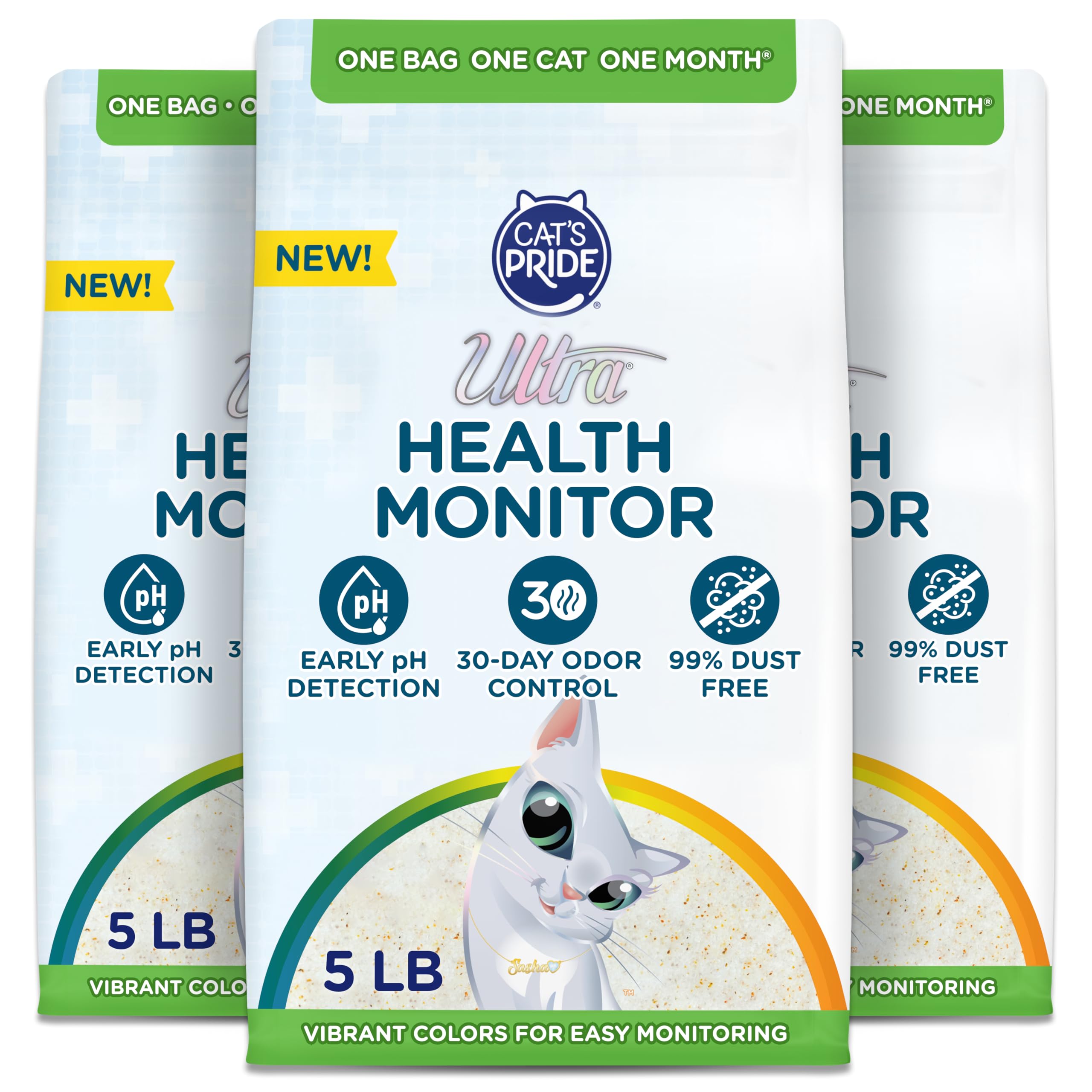 Cat's Pride Ultra Health Monitor Cat Litter, Unscented Micro Crystals 15 Lbs Total (3pk of 5 Lbs) Color Changing pH Indicator for Feline Health Tracking, 30-Day Odor Control, Dust Free and 60% Lighter