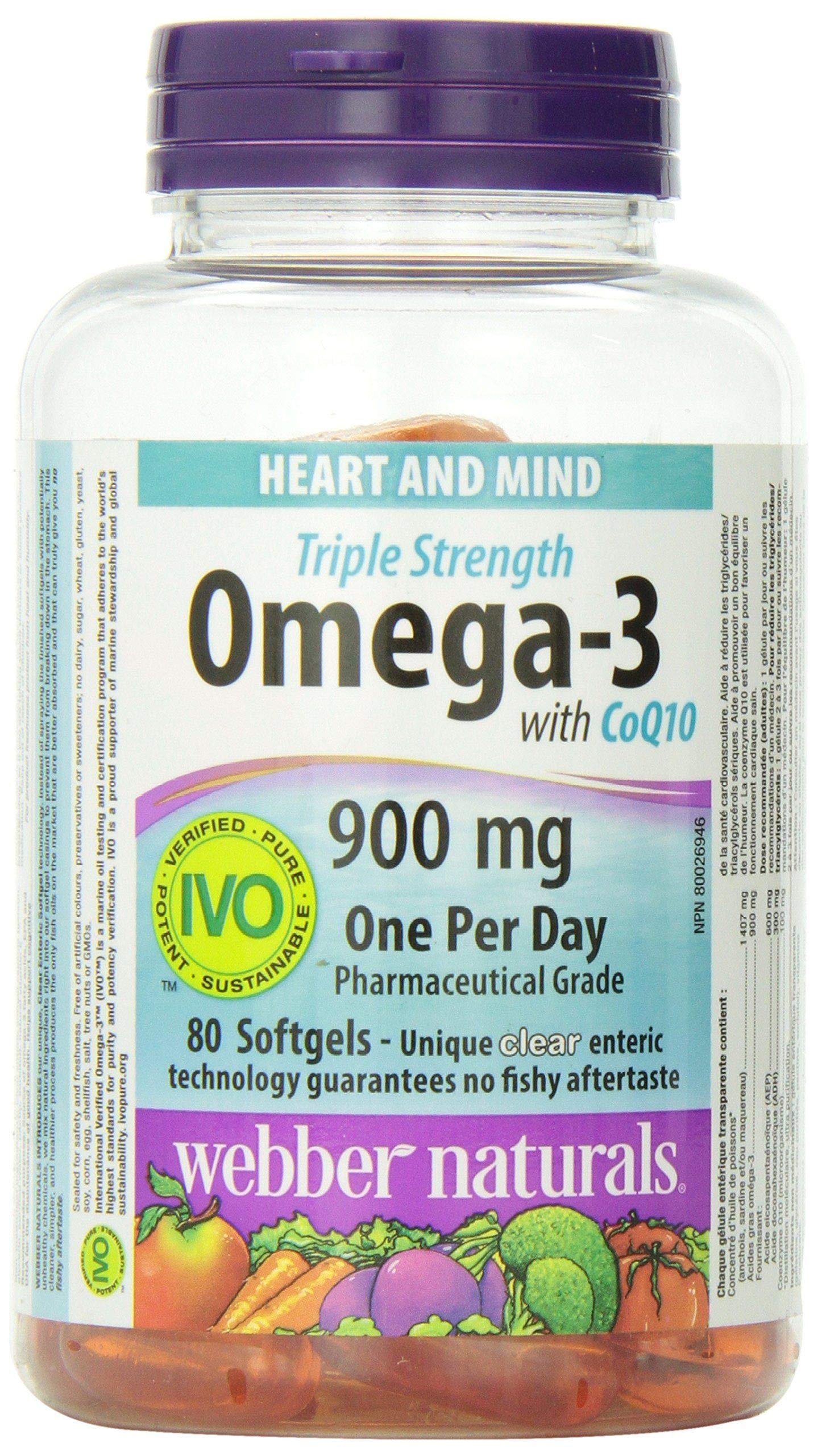 Webber Naturals Triple Strength Omega-3 with CoQ10 enteric coated 900 mg Omega-3 (EPA ? DHA)/ 100 mg CoQ10, 80caps by Webber Naturals