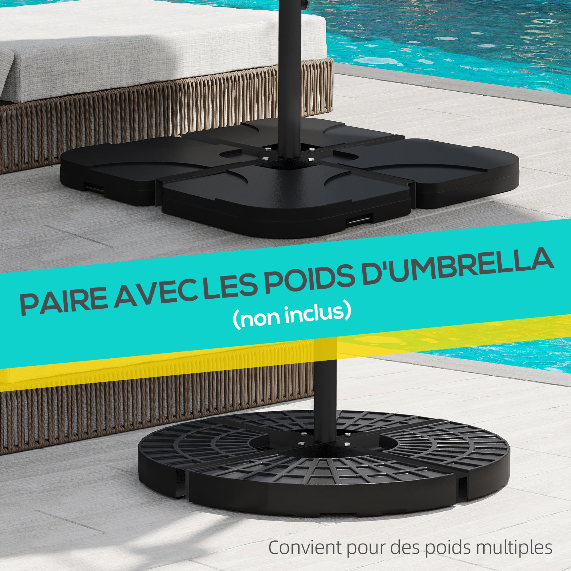 Outsunny Pied de Parasol Base de Parasol 3,8 KG Support de Parasol croisé en métal pour mât Ø 38 et 48 mm dim. 100L x 100l x 75H cm Noir