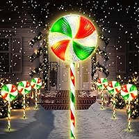 Vista 8 de Flashmen Paquete de 6 luces de camino de piruletas de 28 pulgadas, decoraciones navideñas al aire libre con 8 modos de iluminación, marcador