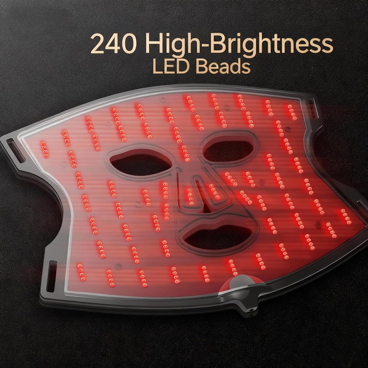 LED mask red light for face，4 types of light: near infrared, red, blue, and orange，2000mAh Rechargeable Remote，240 LED bulbs，Timing Function，Suitable for home and travel (Black)