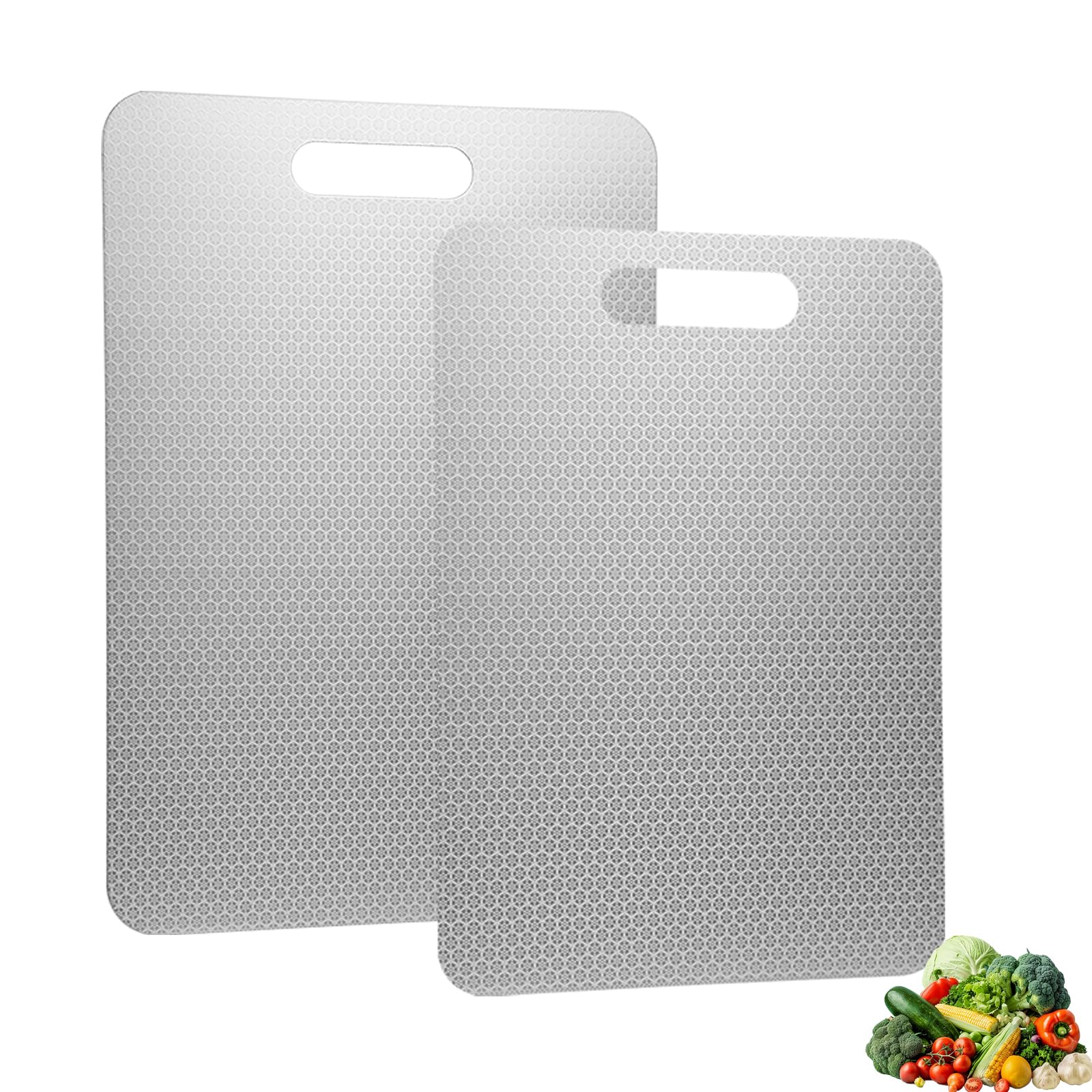 2-Piece Titanium Chopping Board, Stainless Steel Cutting Board, Non-Slip Chopping Boards for Kitchens, Double-Sided Titanium Cutting Mat for Meat and Vegetables