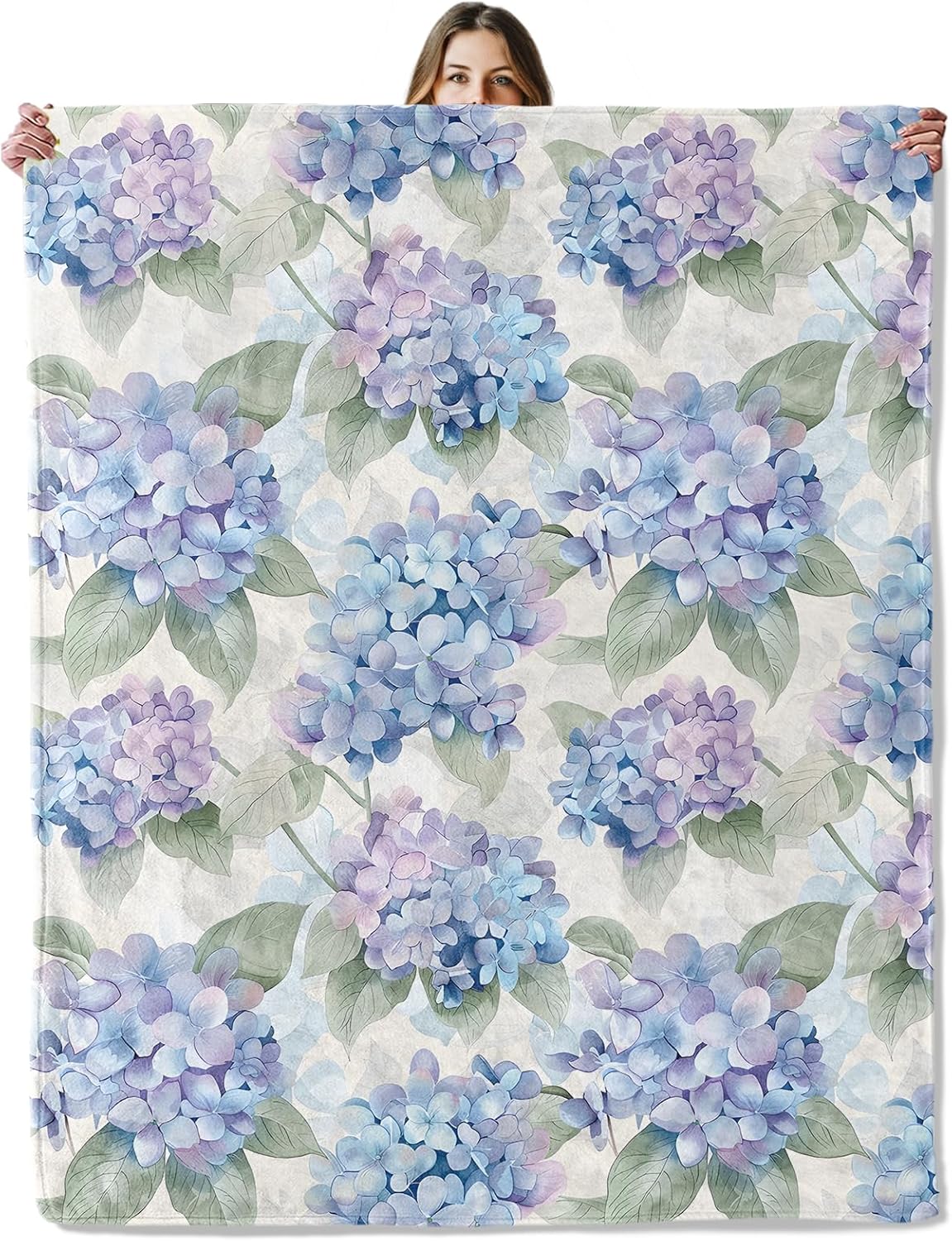 Hydrangea Floral Throw Blanket for Girls Boys Kids Adults, 60x80 in, Cozy Flannel Blanket for Bedroom, Camping, Couch, Room Decor, Fuzzy Warm Soft Gifts