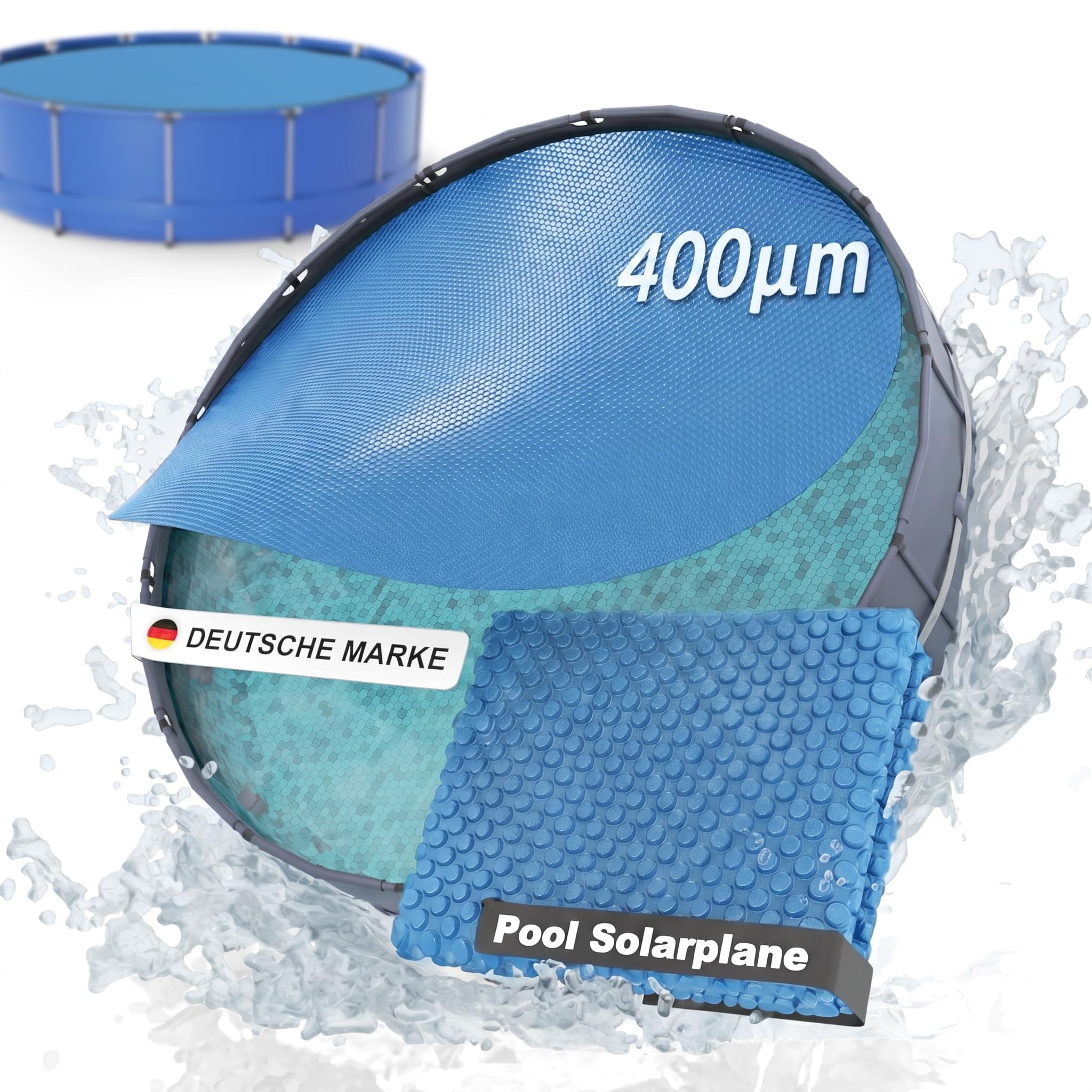 Planenfux® 400µm Solarplane Pool Rund 366cm inkl. Befestigung | UV, Chlor- & Salzwasser-Resistente Pool Solarfolie | Solarabdeckung | Individuell zuschneidbare Solarabdeckung zum Poolwasser erwärmen