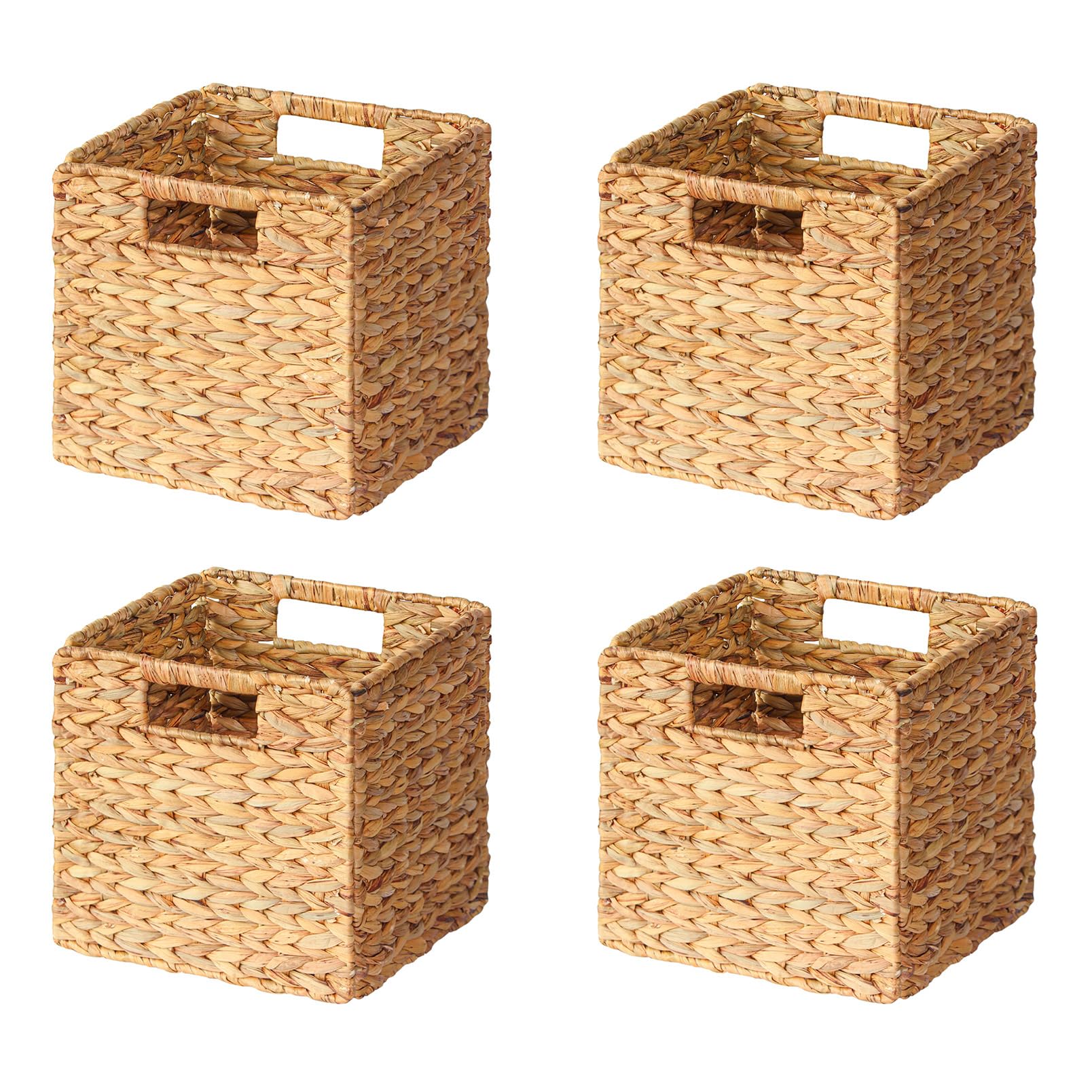 spaceaid 4 pack wicker basket, storage baskets for organizing, woven rattan basket with handles for shelves, water hyacinth large cube organizer storage bin, 10.5x10.5x10.5 inch, natural
