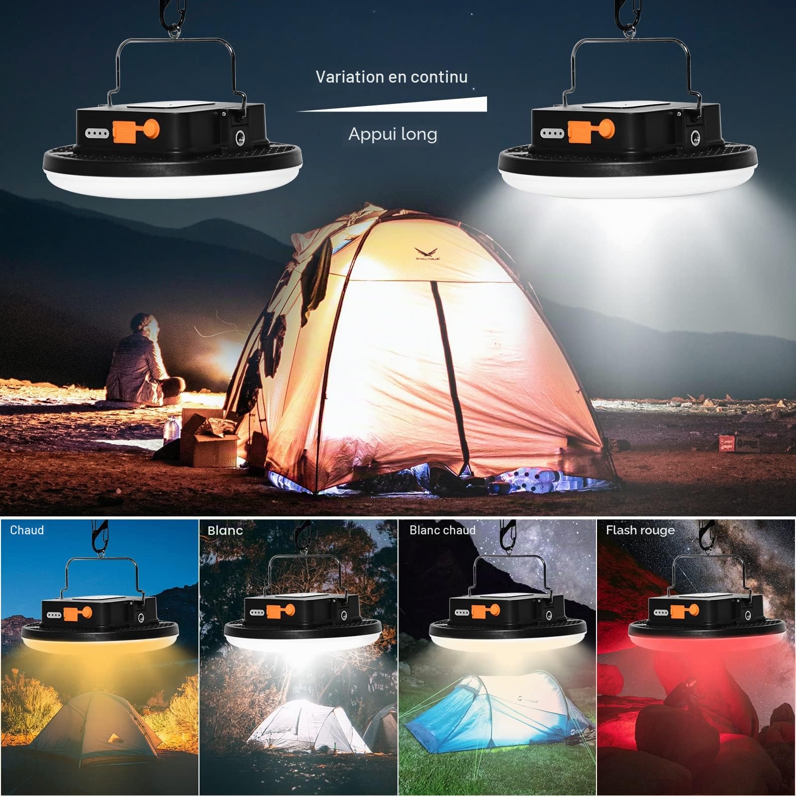 Lampe LED Rechargeable, 16500 mAh Power Bank, Lampe Camping USB 3000LM , Lampe Camping avec télécommande aimant et port d'écrou 1/4, pour Tente, Camping, Ouragan, Randonnée, Urgence, Panne