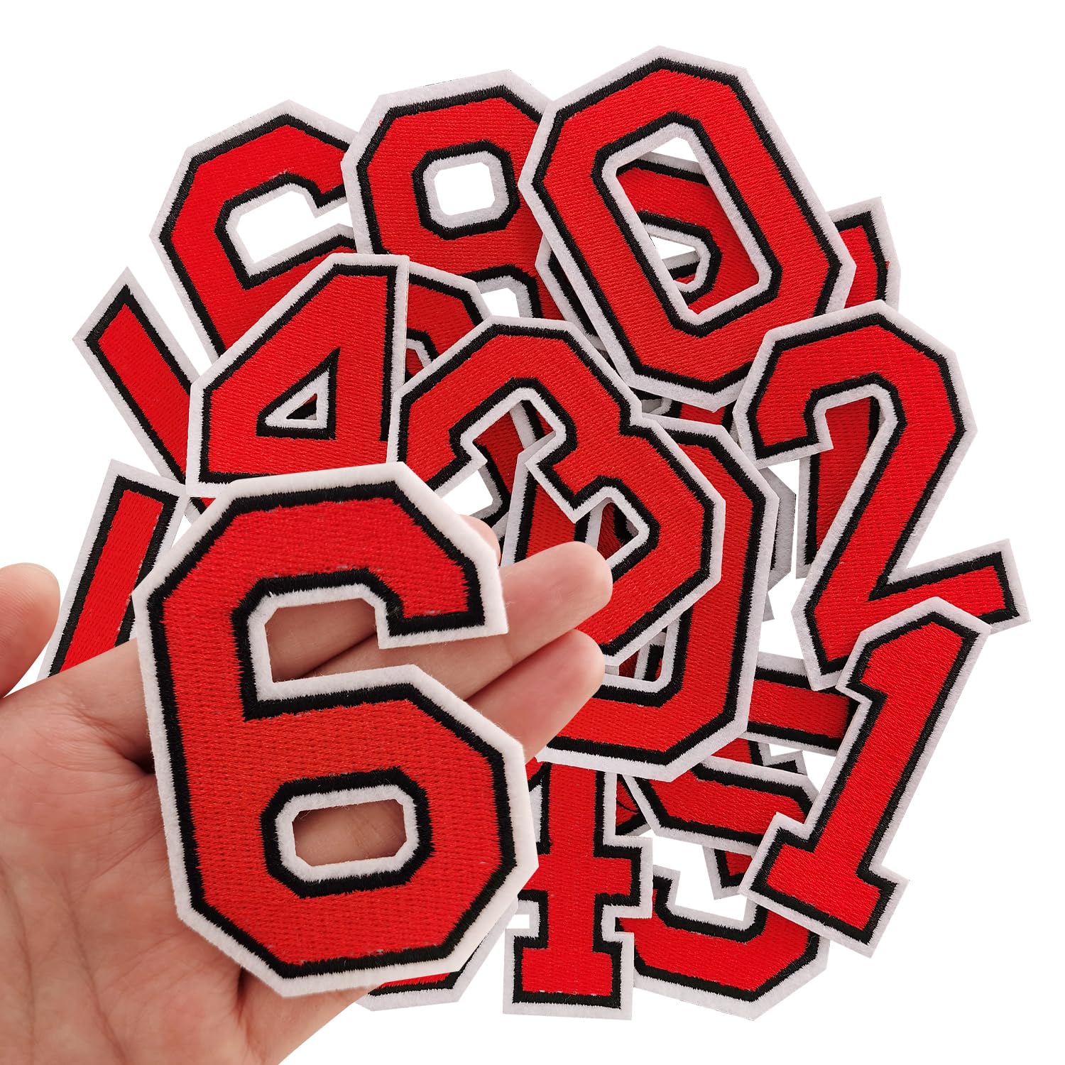 IANZE Number Iron on Patches, Iron on Numbers(0-9) for Fabric, Full Embroidery Numbers for Clothing, Hats, Dress, Jeans, T-Shirts, Backpacks, Etc(Red)