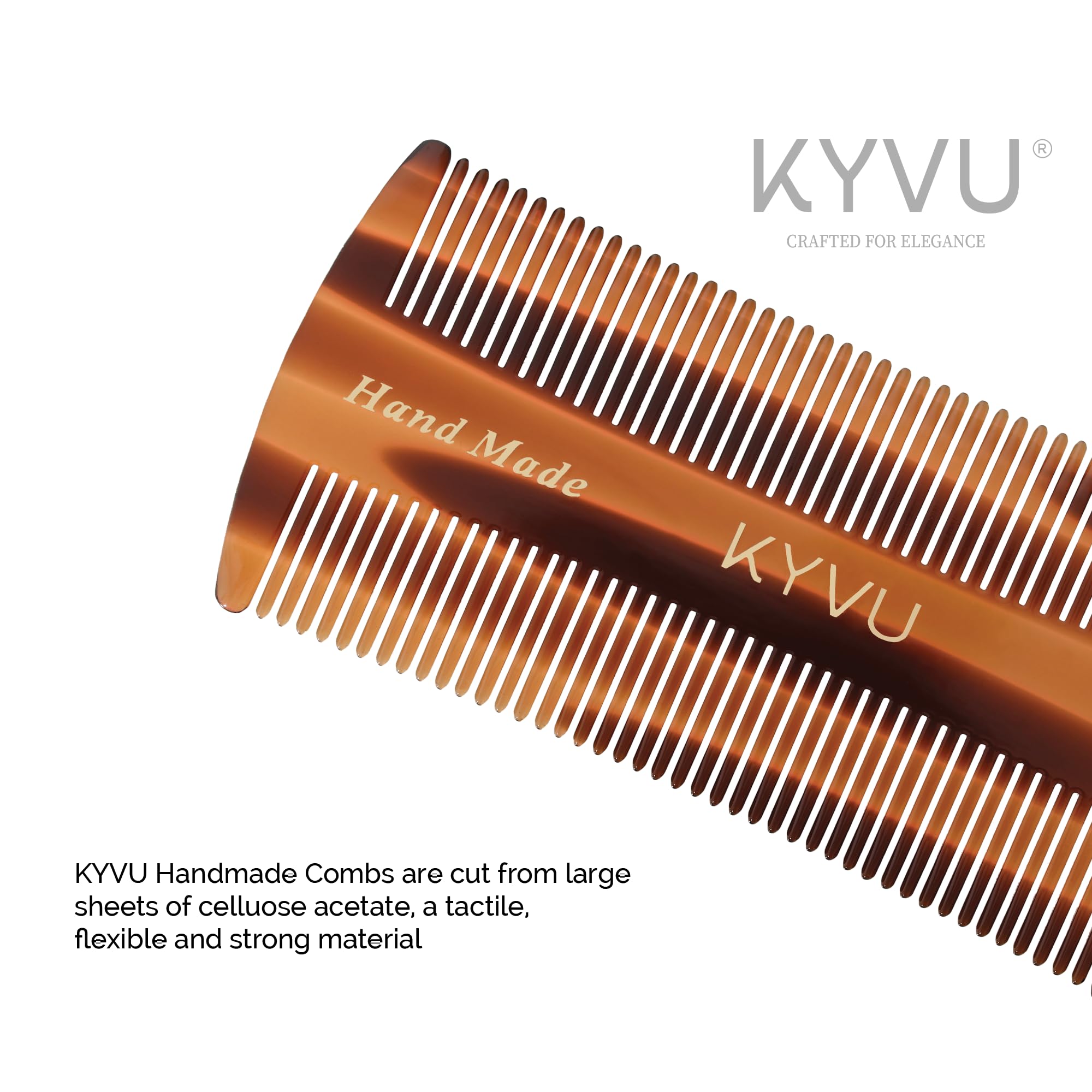KYVU T20 Fine-Tooth Comb - Handmade Micro-Tooth Comb for Scalp Hair & Beard - 9.4 cm - Cellulose Acetate, Tortoiseshell Finish - Image 3