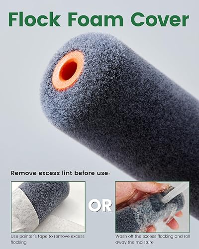 Miniatura 2 de Voomey Rodillo de pintura de espuma, kit de cubierta de espuma de 4 pulgadas, rodillos de pintura pequeños con bandeja y marco de rodillo para