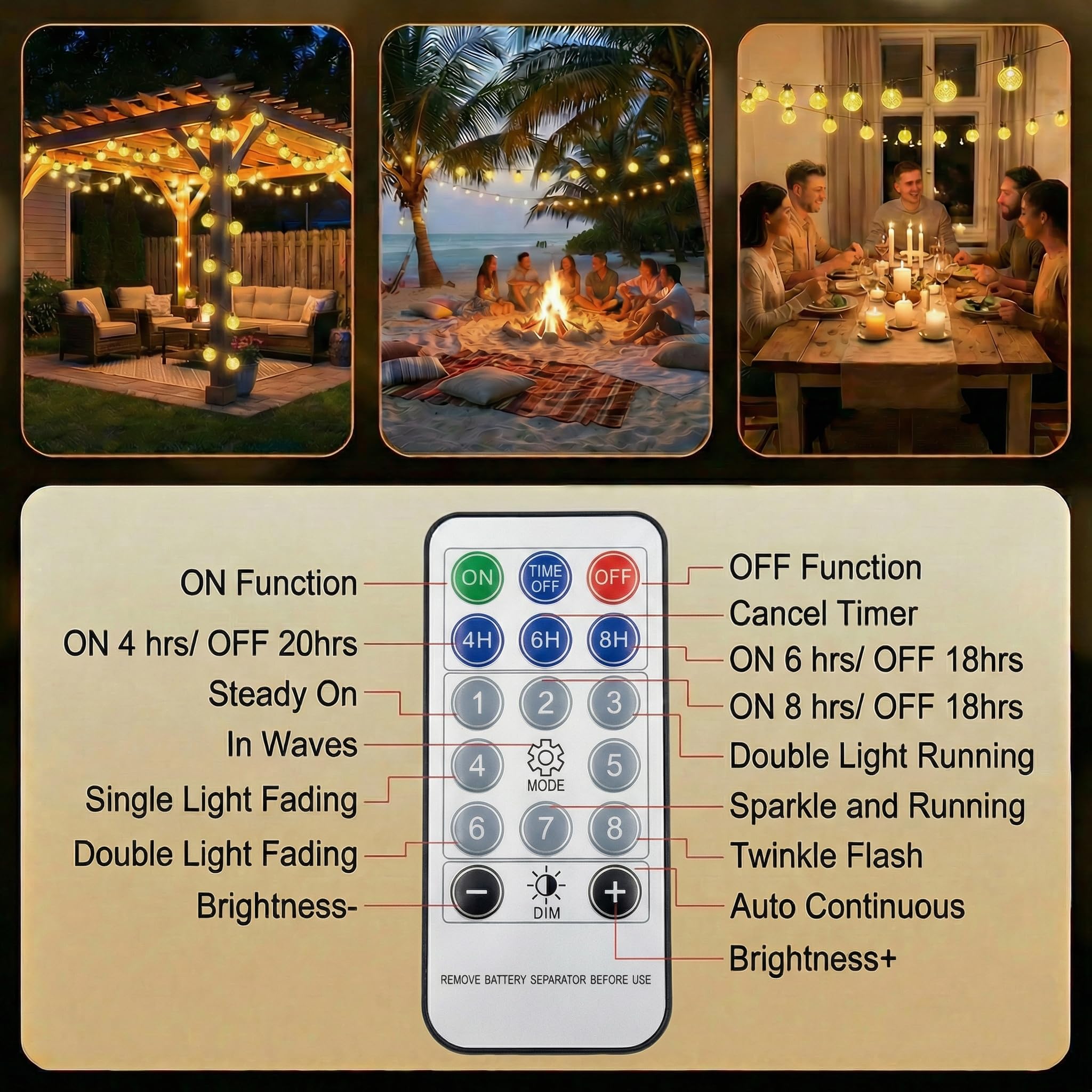 Guirlande lumineuse solaire extérieure, 17M 100 LED avec 25 lampes ananas, 8 modes avec télécommande, étanche IP67, pour extérieur, terrasse, balcon, mariage, fête, jardin, blanc chaud - 5