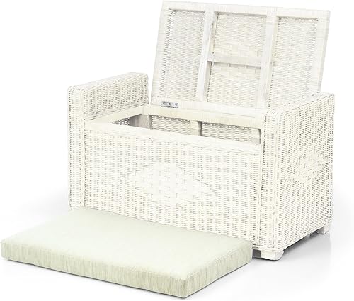 Miniatura 25 de Bruno - Organizador de mimbre hecho a mano con cojín de mimbre de 32 pulgadas, color marrón oscuro Marrón oscuro,Colonial,Natural,Blanco