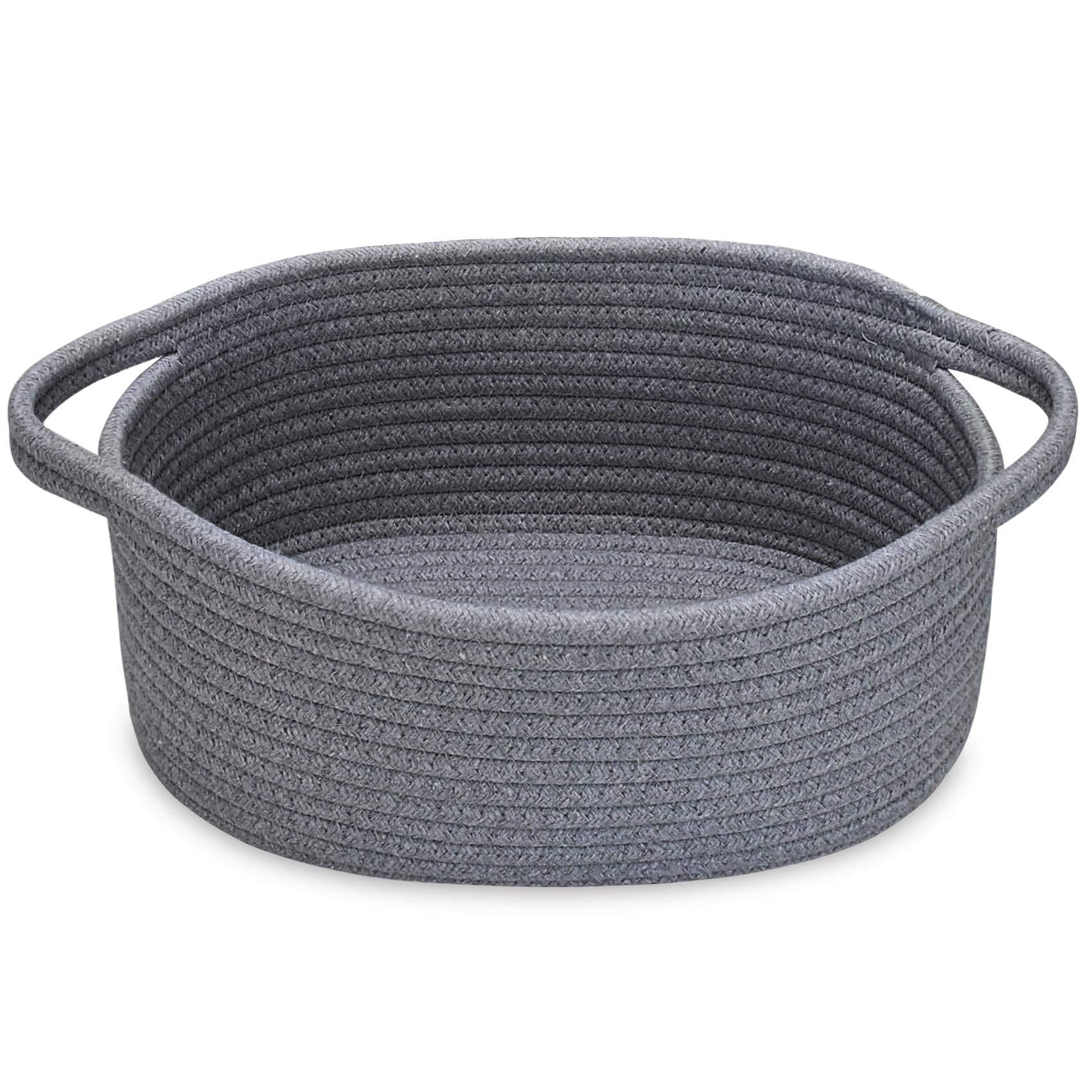 ABenkle Small Basket with Handles, Boho Decorative Rope Woven Dog Cat Toy Storage Bin Shelf Storage Organizer, Easter Christmas Gift Basket, 12"x8"x5"