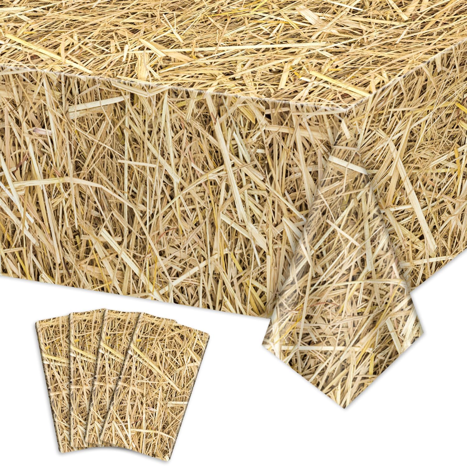 PTECDROTS 4 Pcs Straw Tablecloth Rectangular Straw Table Cover Waterproof Farm Table Cloth Hay Stacks for Farm Party Decorations Cowboy Western Theme Party Supplies, 130x220cm