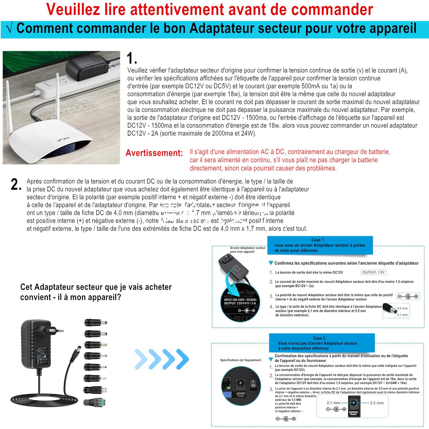Adaptateur Secteur / Chargeur 12V 2A - Modèle TPQ-228F 120200VW01 - Neuf, Universel