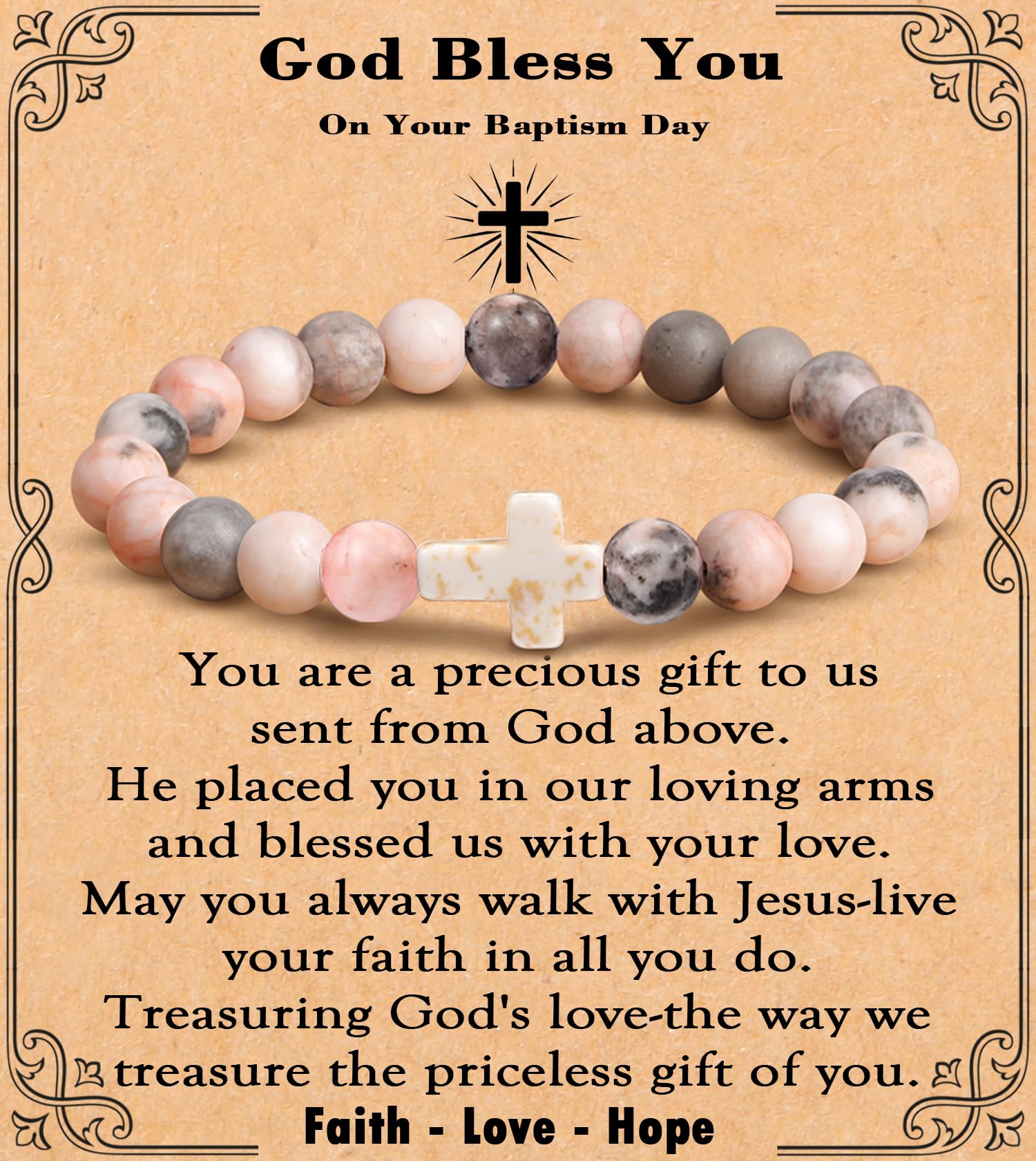 Cross Bracelet for Women Christian Gifts for Daughter Mom Grandma Niece Godmother Religious Baptism Jewelry Birthday Retirement Gifts Beaded Bracelet