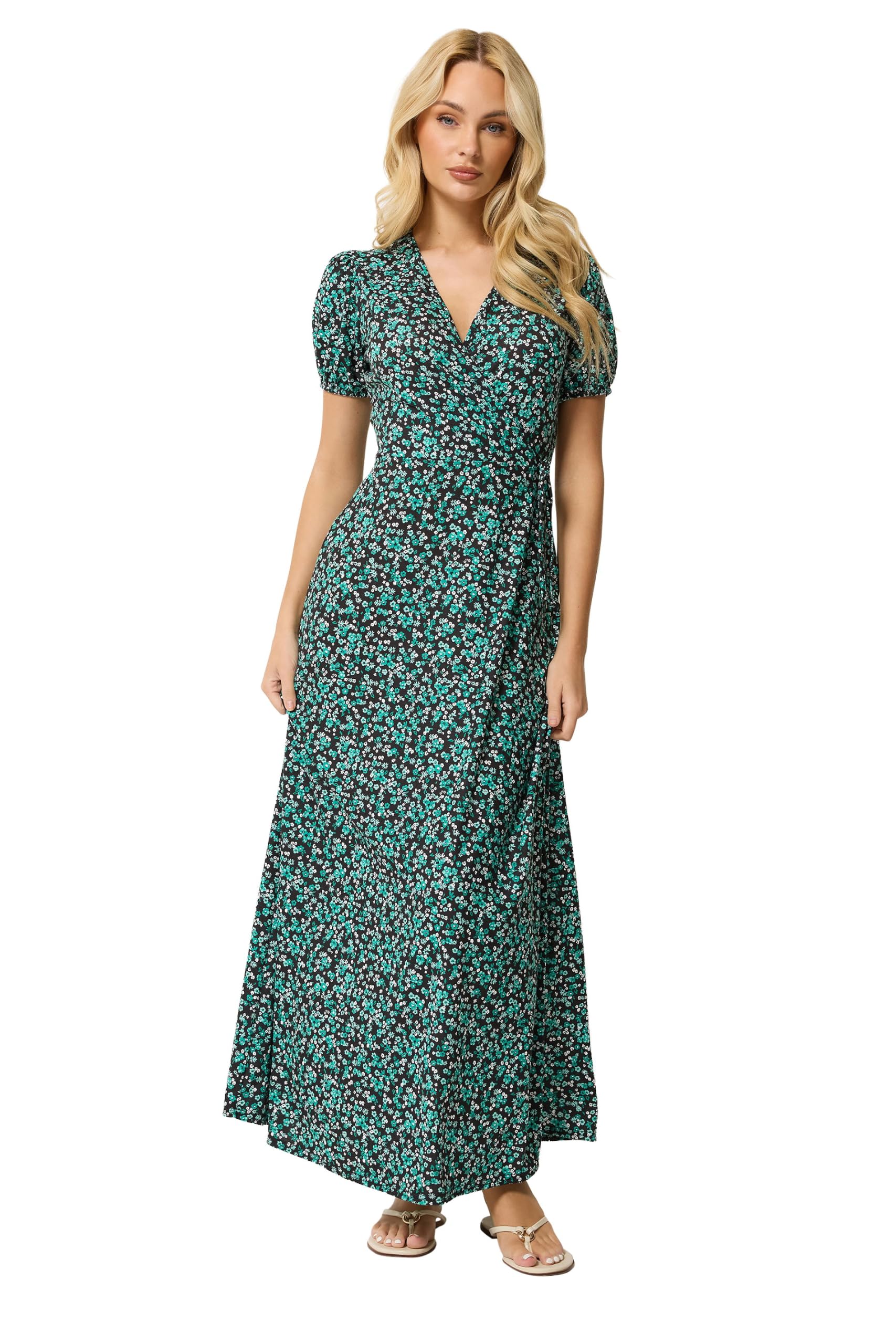 M&Co Women's Ditsy Floral Print Wrap Dress in Teal | Size: 12