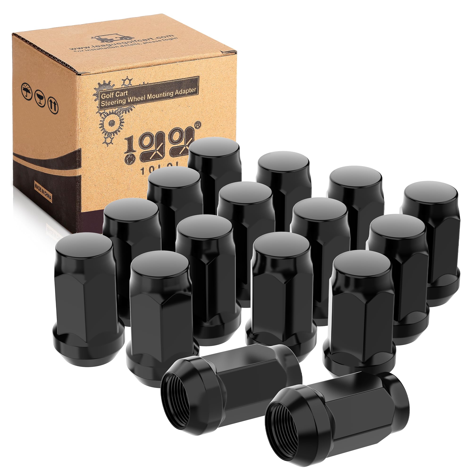 Photo 1 of 10L0L Golf Cart Wheel Lug Nuts for EZGO & Club Car, 1/2"-20 Size Black 16 Pack