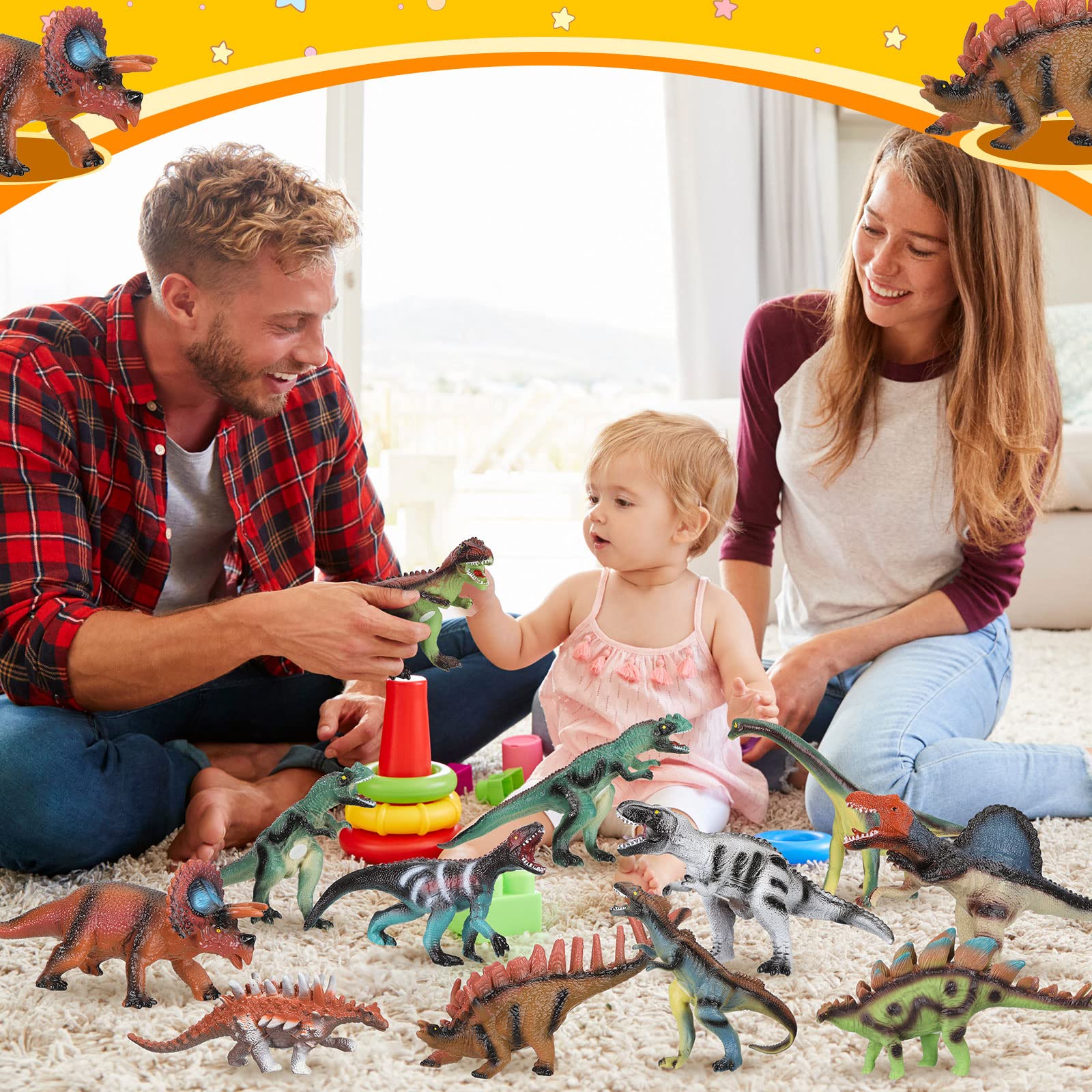 12 Pcs Jumbo Dinosaur Toys for Kids and Toddlers Realistic Dinosaurs Figures Large Dino Toys Big Soft Dinosaurs Set T-Rex Triceratops for Dinosaur Lovers Birthday Gifts