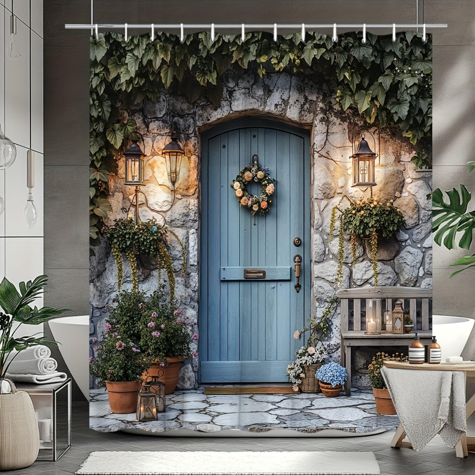 Rideau de douche plante et fleur pour embellir une baignoire