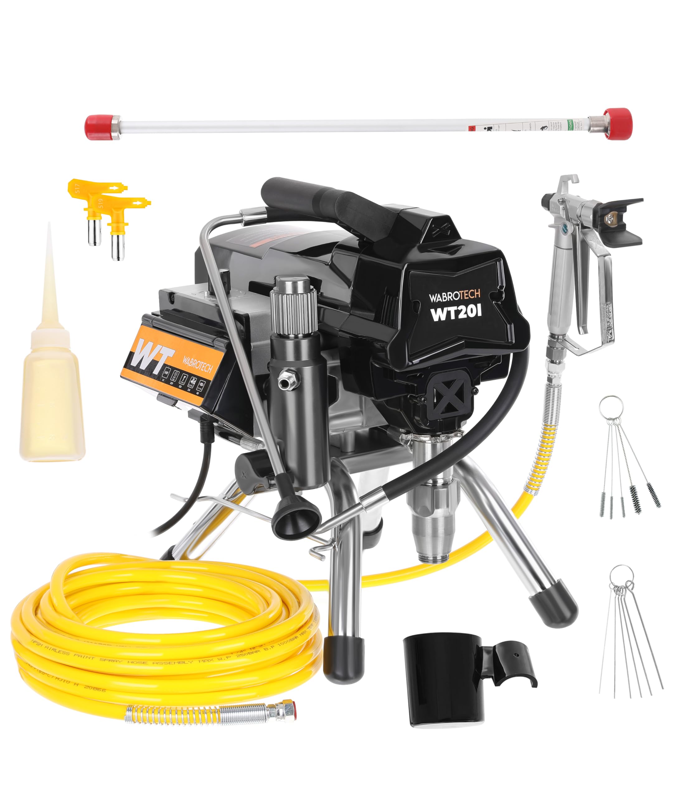 WT20i Farbsprühsystem Wandfarbe 1100 W - 210 Bar Hochdruck Airless Farbsprühgerät - Airless Spritzgerät 2 L/min - Farbspritzgerät 30000 m2/J - Lackierpistole mit Schlauch 15 m - 1/4"
