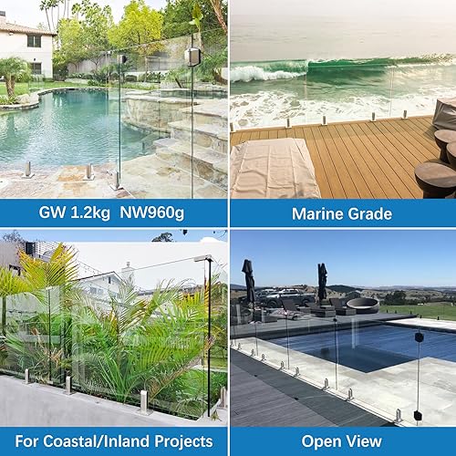Miniatura 3 de LukLoy Marine Grade SS2205 - Abrazadera de vidrio para valla de piscina para proyectos de ciudad costera, cepillado (1, 33.86 oz, SS2205)