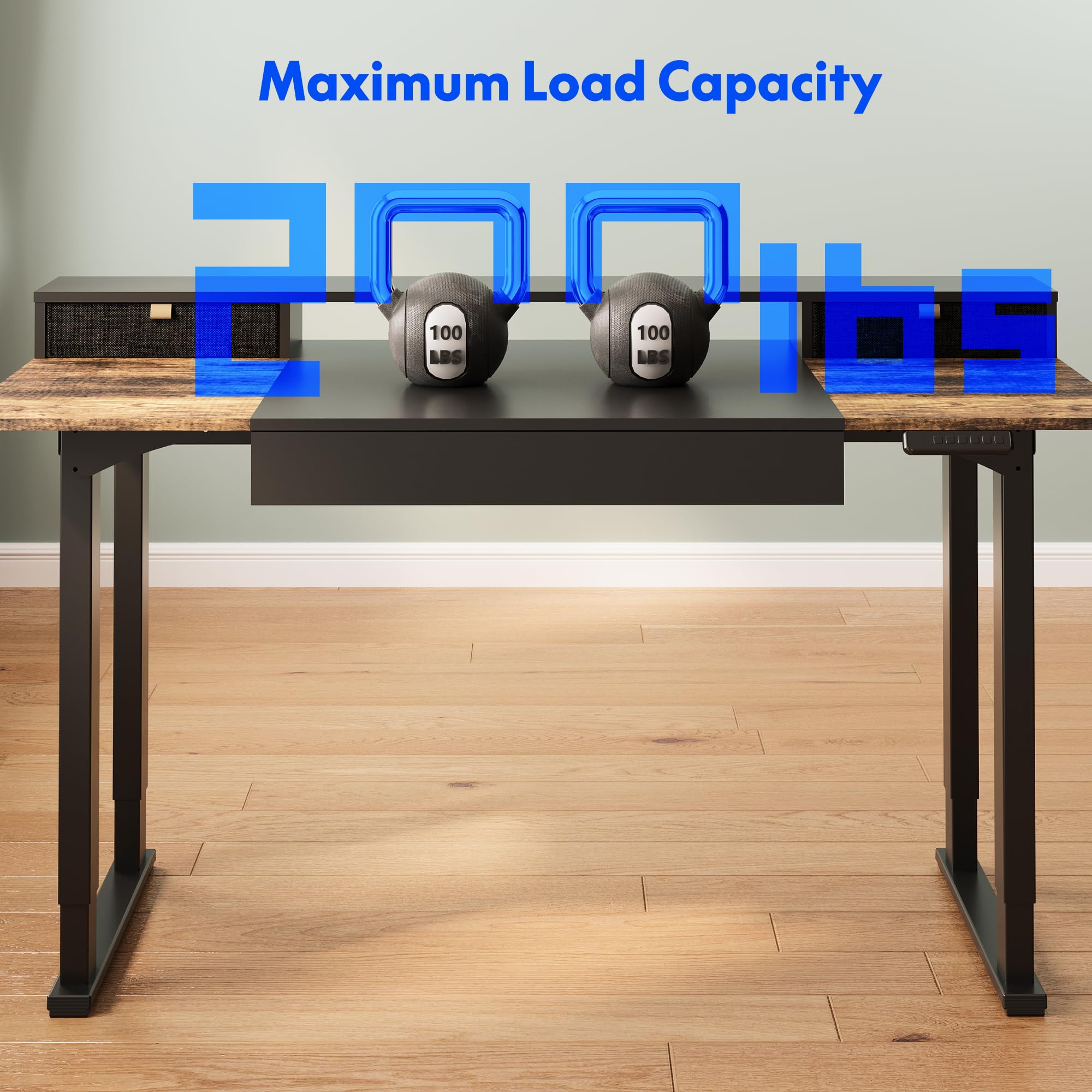 FLEXISPOT 63x32 in 4-Leg Standing Desk with Storage Electric Adjustable Height with 3 Drawers Shelving Home Office Workstation — view 6