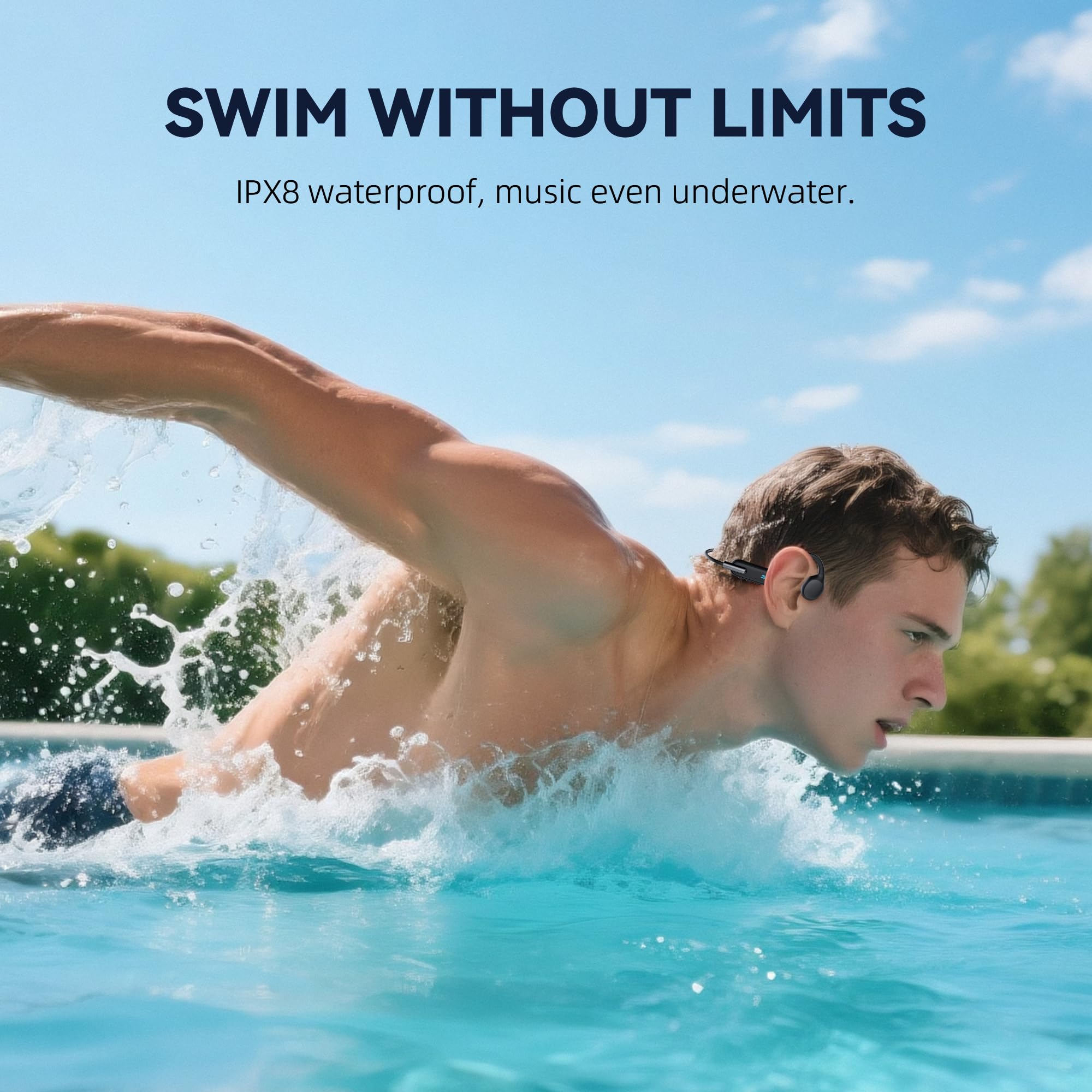 HIFI WALKER Knochenleitung Kopfhörer mit MP3 & Bluetooth 5.3 – Schwimmen Kopfhörer IPX8, 8GB Speicher, Leicht & Sicher für Laufen, Radfahren, Training