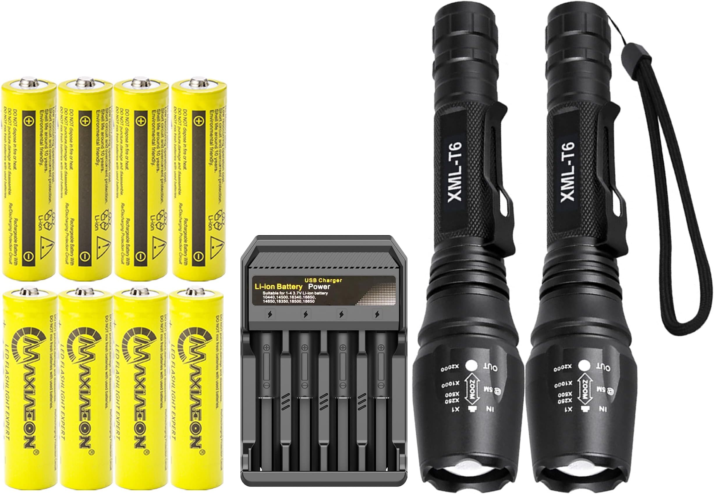 Tactical Flashlight Super Bright LED Flashlights, with 10PCS Rechargeable 3.7V 18650 Battery with and 10 Bay Universal Smart Battery Charger, Waterproof Zoomable Torch