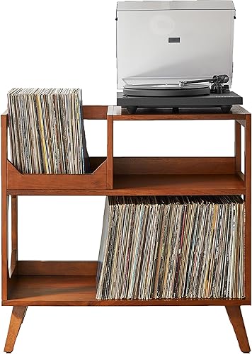 Crosley Furniture Asheville Mid-Century Modern Media Console - Soporte para tocadiscos, almacenamiento para discos de vinilo, mediano, nogal