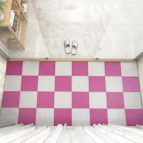 12 Pack 12x12in Interlocking Shower Floor Mat,Soft TPE Bathroom Shower Tiles Mats Non-Slip DIY Bath Hydrophobic Foot Pad with Suction Cup,for