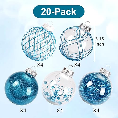 Miniatura 5 de Adornos de bola de Navidad, 20 unidades, 3.150 in, 3.15 pulgadas, transparentes, inastillables, decoraciones para árbol de Navidad, bolas de Navidad