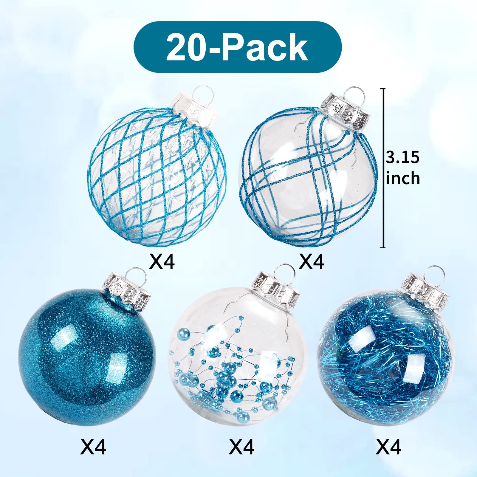 Adornos de bola de Navidad de 20 quilates, 3.15 pulgadas, transparentes, inastillables, bolas de Navidad grandes para árbol de Navidad, decoraciones de fiesta de vacaciones