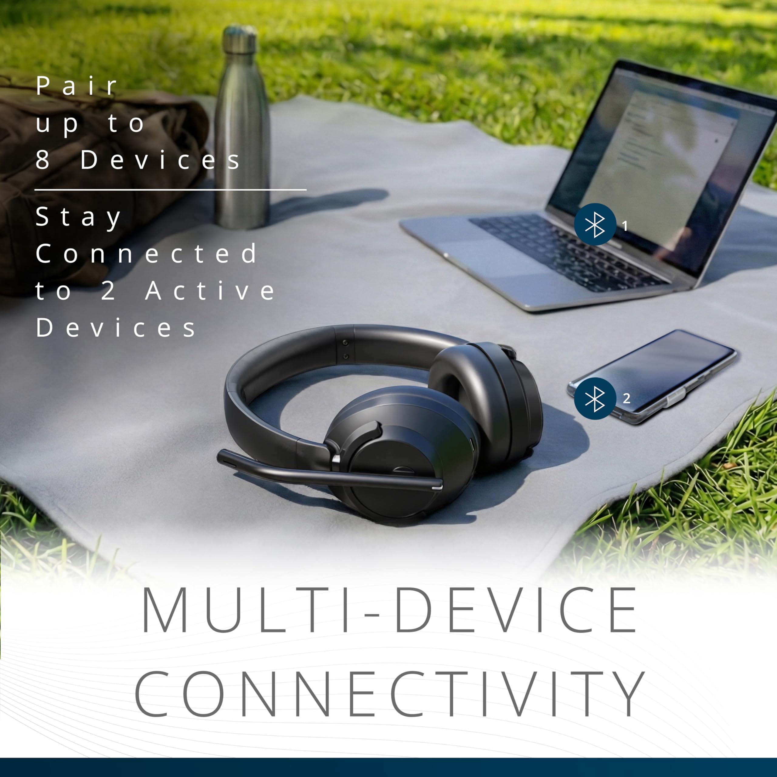 Słuchawki Kensington Hybrid C3550 EQ – bezprzewodowy zestaw Bluetooth® ze sterowaniem na nausznikach, aktywna redukcja szumów, kompatybilny z Windows, macOS, ChromeOS, iOS i Android, K97467WW, czarne