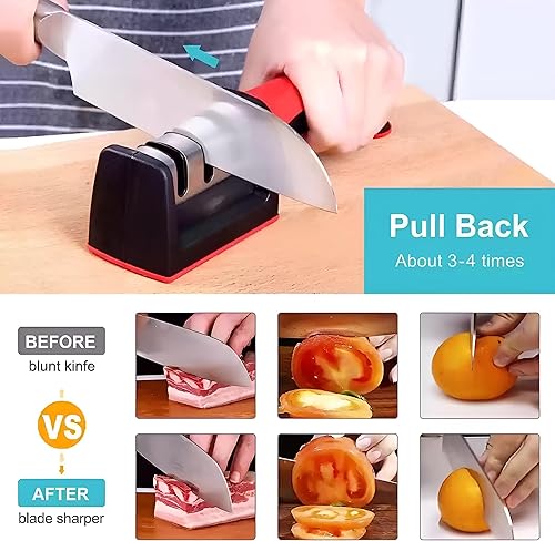 Miniatura 4 de Afilador de cuchillos y tijeras 4 en 1 - Afilado rápido y fácil para todos los cuchillos y tijeras en menos de 1 minuto - Mango antideslizante,