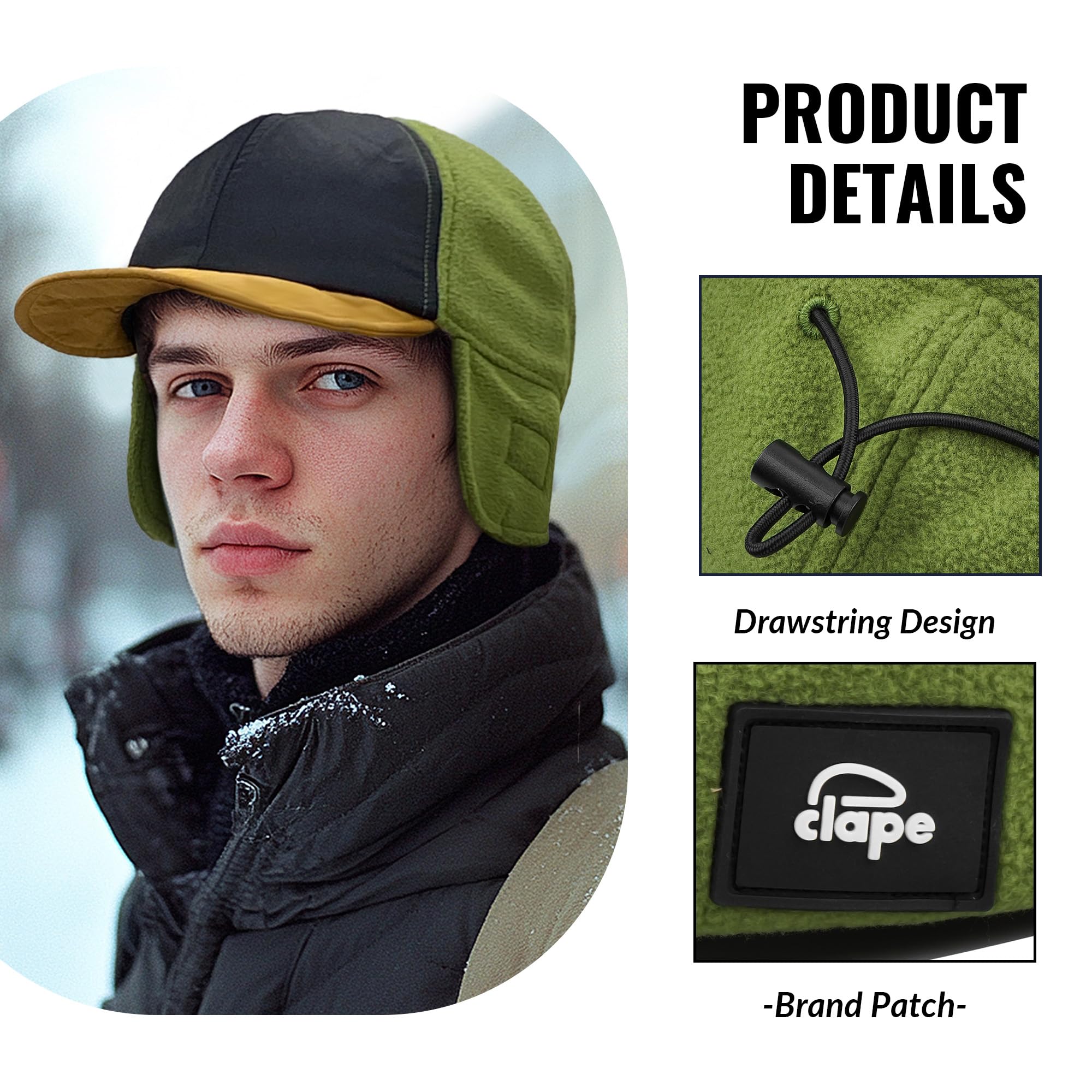 Cappellino da baseball invernale con paraorecchie, berretto di lana caldo uomo, visiera pieghevole, cappellino camionista