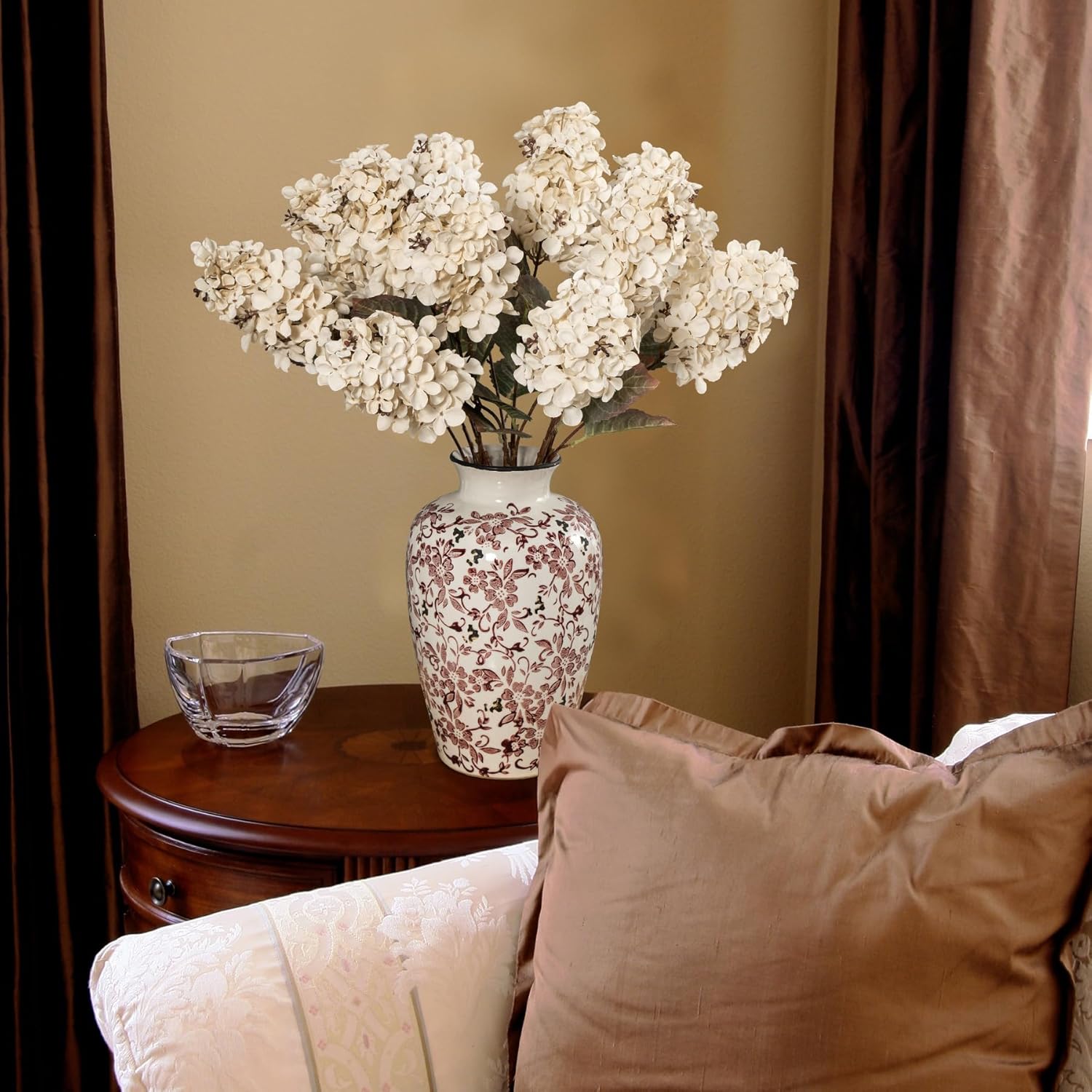 Hydrangea Artificial Flowers,Fall Hydrangeas Artificial Flowers, Fake Fall Dried Hydrangea Decoration,Faux Silk Flower with Stems Winter Decor Without Vase(Cream White 8PCS - Image 9
