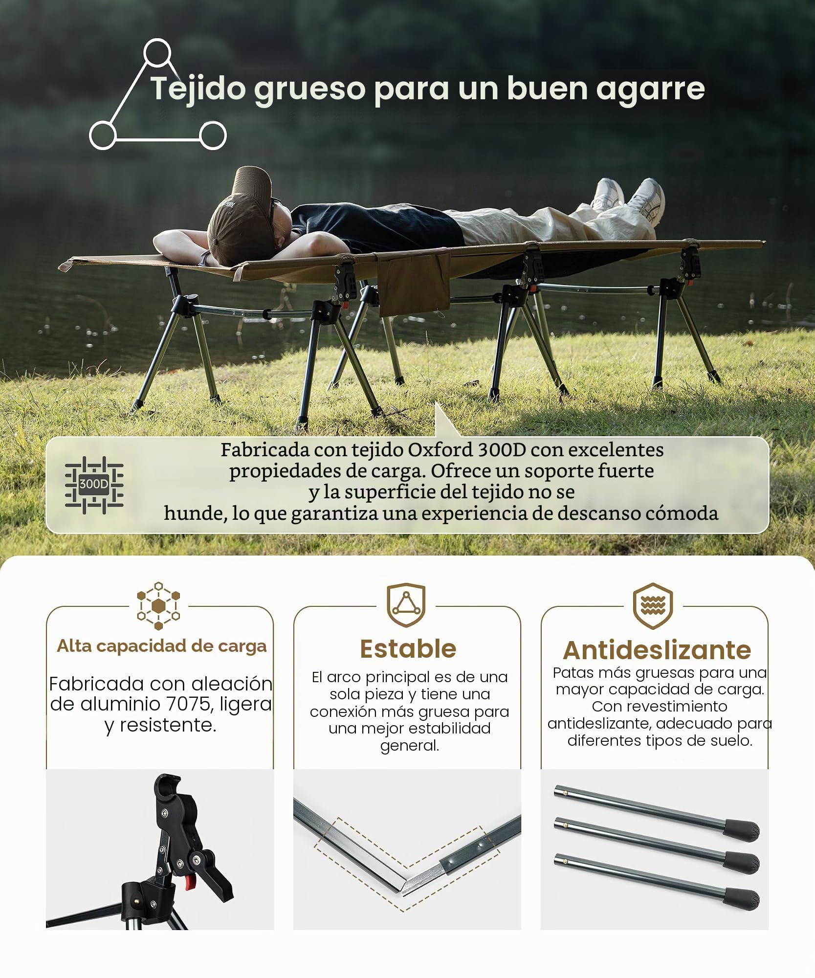 OneTigris SUPRANUBIS - Tumbona plegable para camping, 190 x 70 cm, portátil, plegable, ligera, hasta 150 kg, para tienda de campaña, exteriores, viajes, jardín, oficina (coyote)