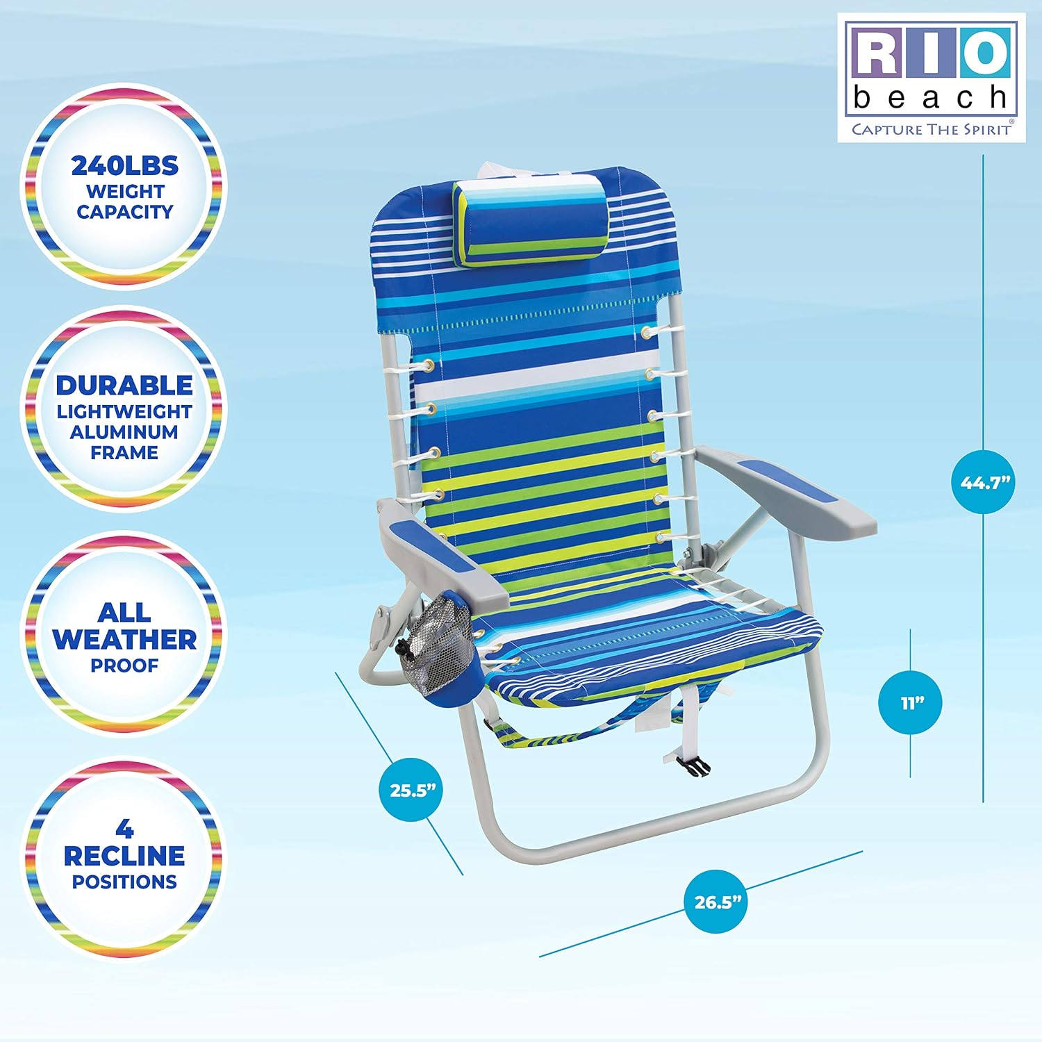 RIO Beach 4-Position Lace-Up Backpack Folding Beach Chair